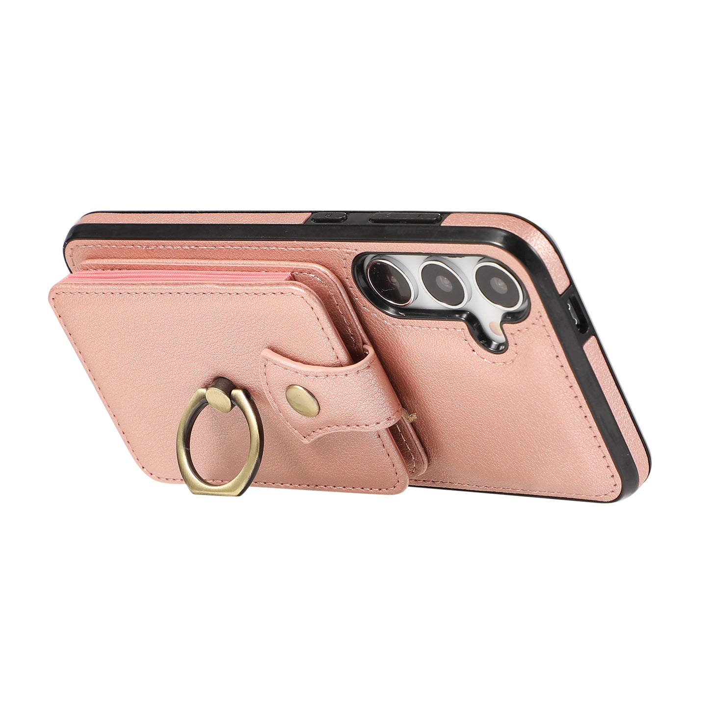For Samsung Galaxy S24+ Cell Phone Case Card Holder TPU+PU Leather Phone Cover with Kickstand - Rose Gold