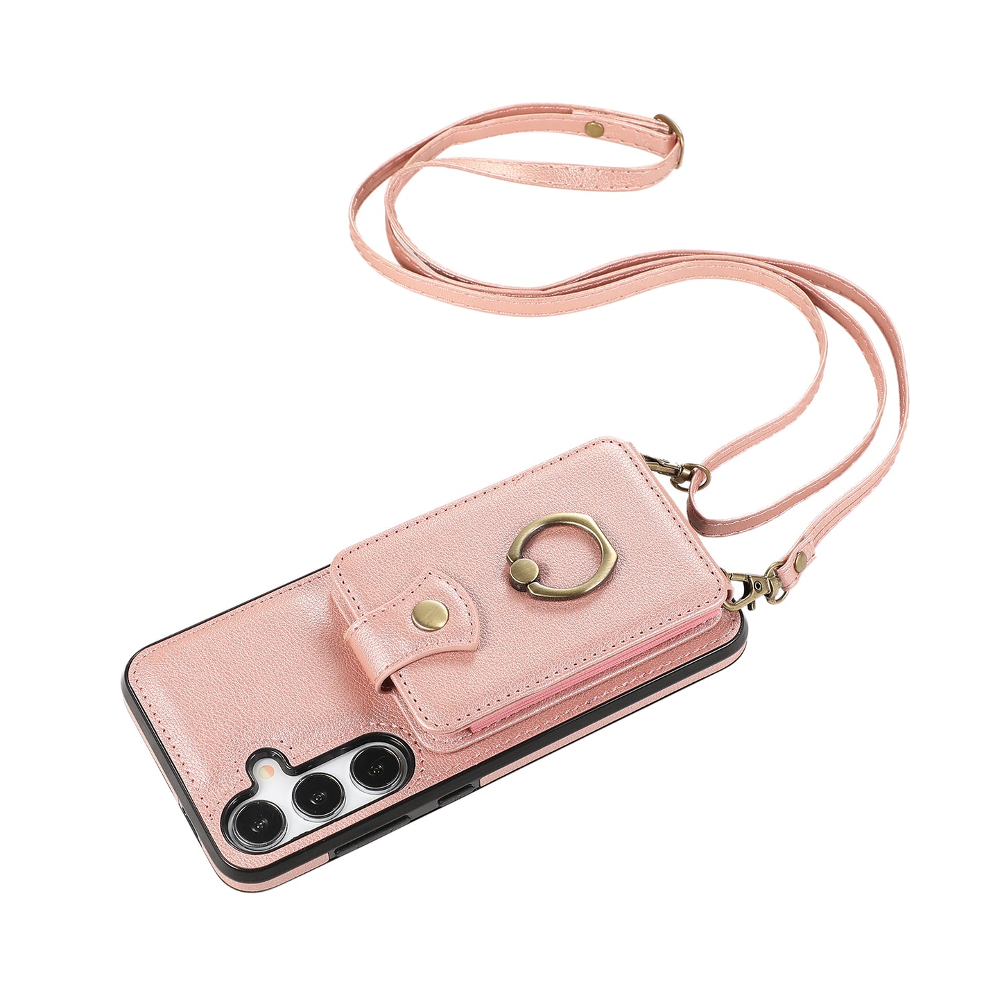 For Samsung Galaxy S24+ Cell Phone Case Card Holder TPU+PU Leather Phone Cover with Kickstand - Rose Gold
