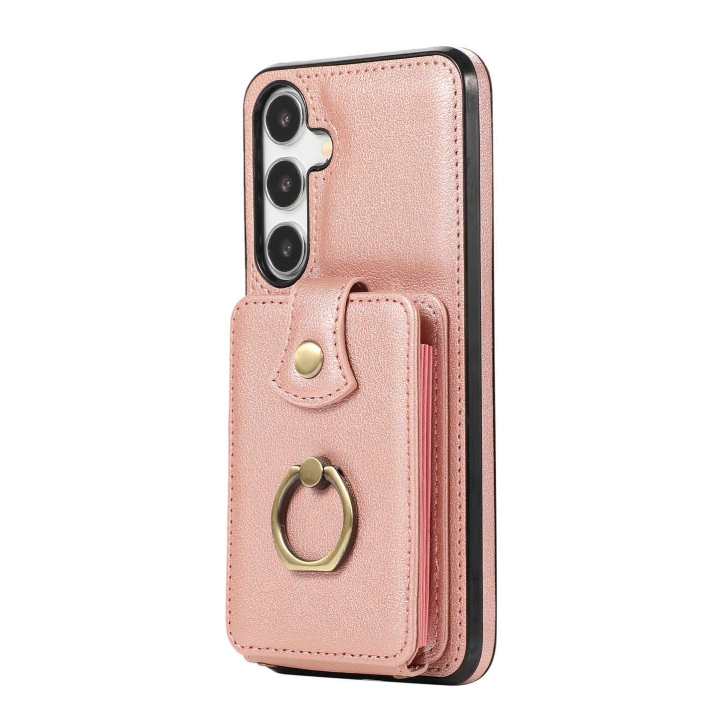 For Samsung Galaxy S24+ Cell Phone Case Card Holder TPU+PU Leather Phone Cover with Kickstand - Rose Gold