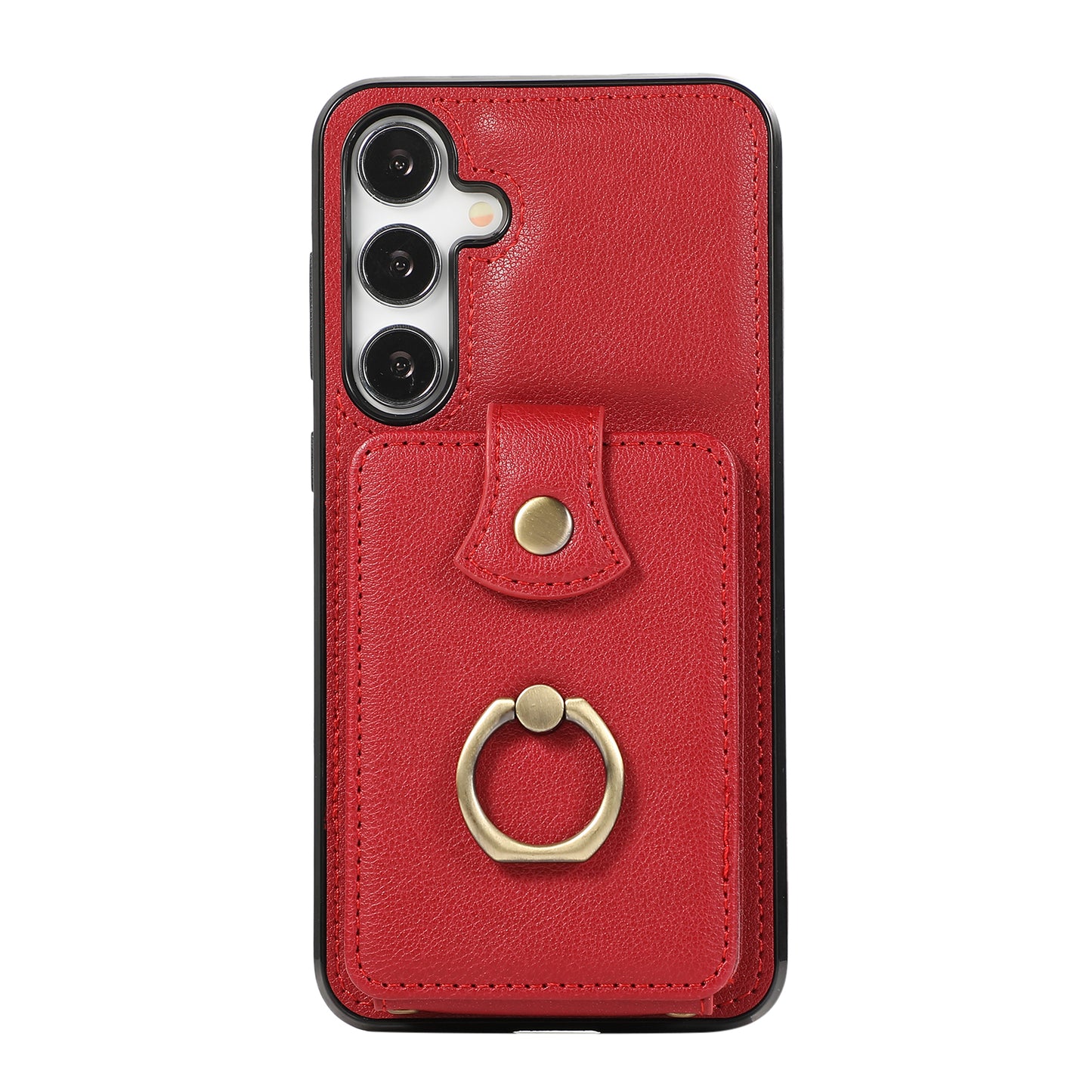 For Samsung Galaxy S24+ Cell Phone Case Card Holder TPU+PU Leather Phone Cover with Kickstand - Red
