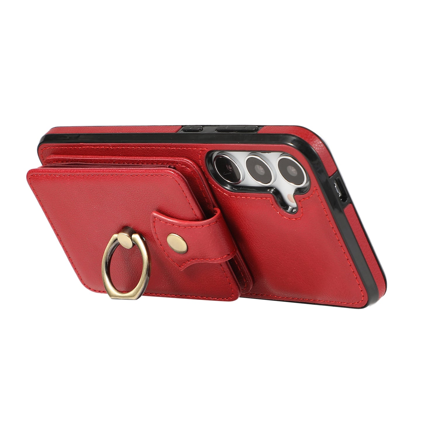 For Samsung Galaxy S24+ Cell Phone Case Card Holder TPU+PU Leather Phone Cover with Kickstand - Red