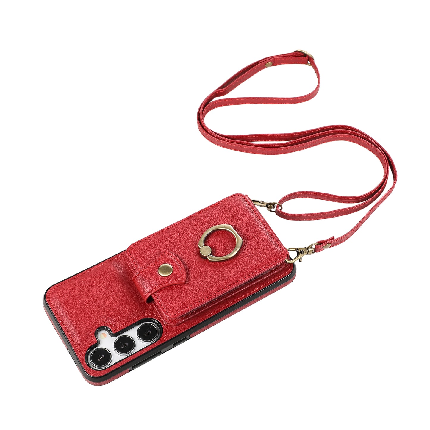 For Samsung Galaxy S24+ Cell Phone Case Card Holder TPU+PU Leather Phone Cover with Kickstand - Red