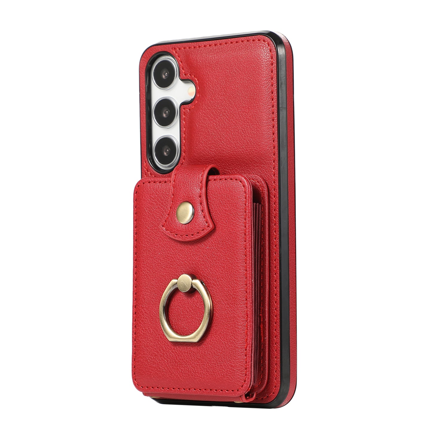 For Samsung Galaxy S24+ Cell Phone Case Card Holder TPU+PU Leather Phone Cover with Kickstand - Red
