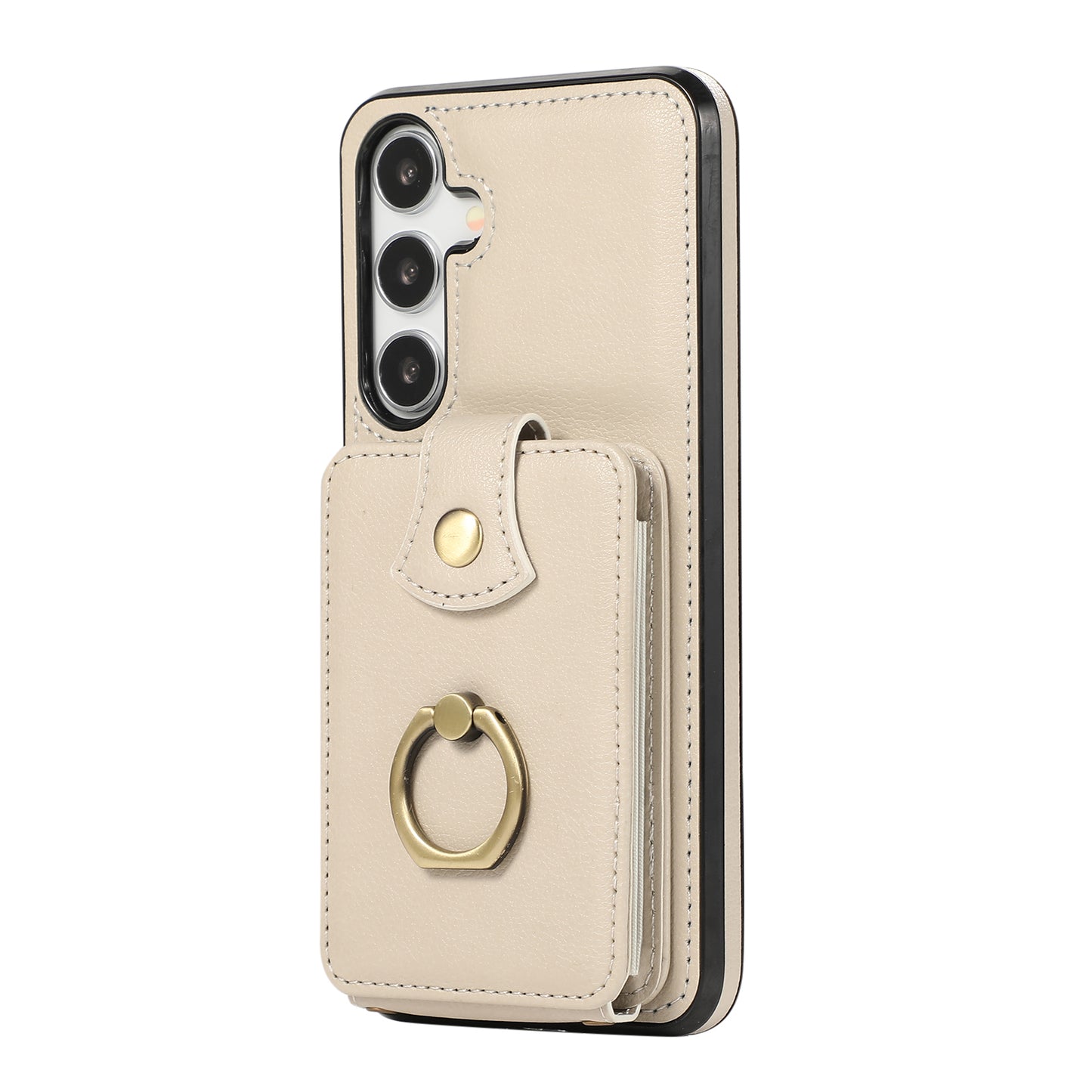 For Samsung Galaxy S24+ Cell Phone Case Card Holder TPU+PU Leather Phone Cover with Kickstand - Beige