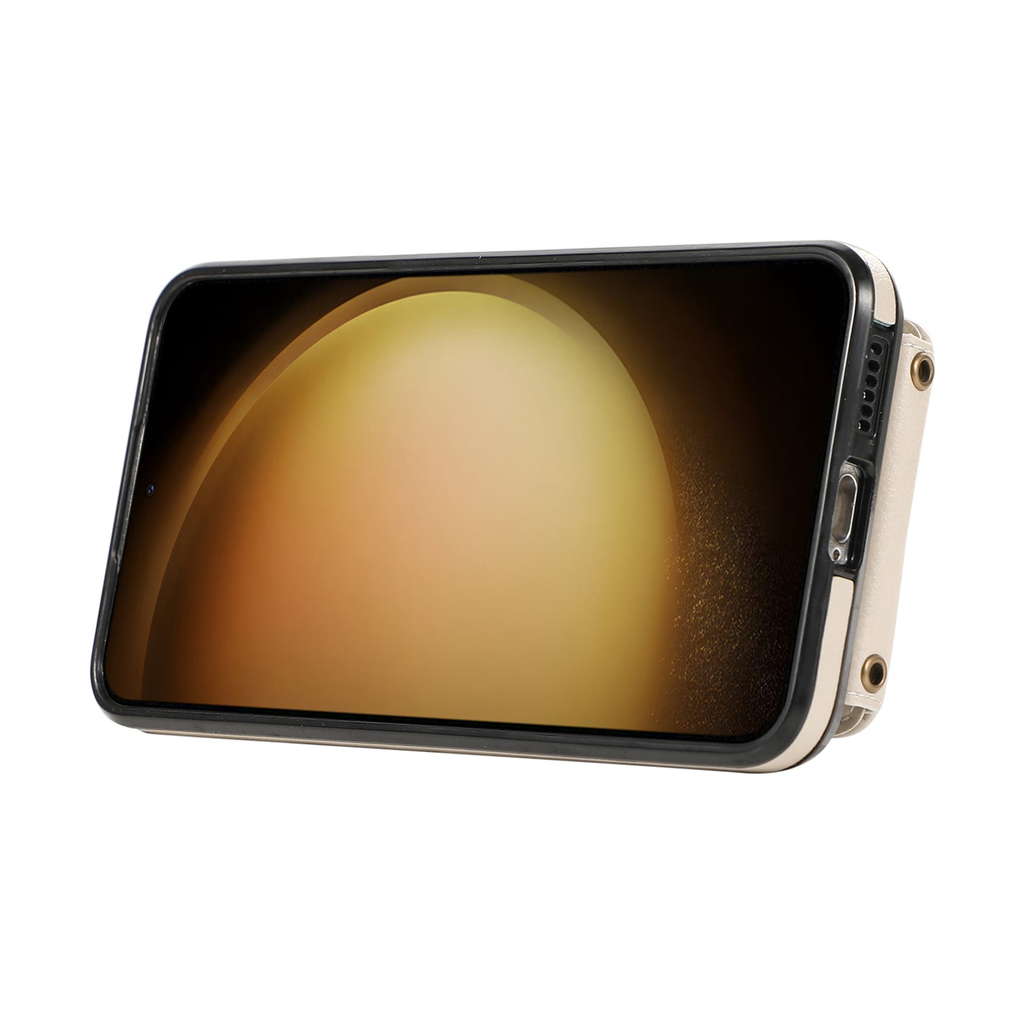 For Samsung Galaxy S24 Dustproof TPU+PU Leather Phone Cover Card Holder Kickstand Mobile Phone Case - Beige