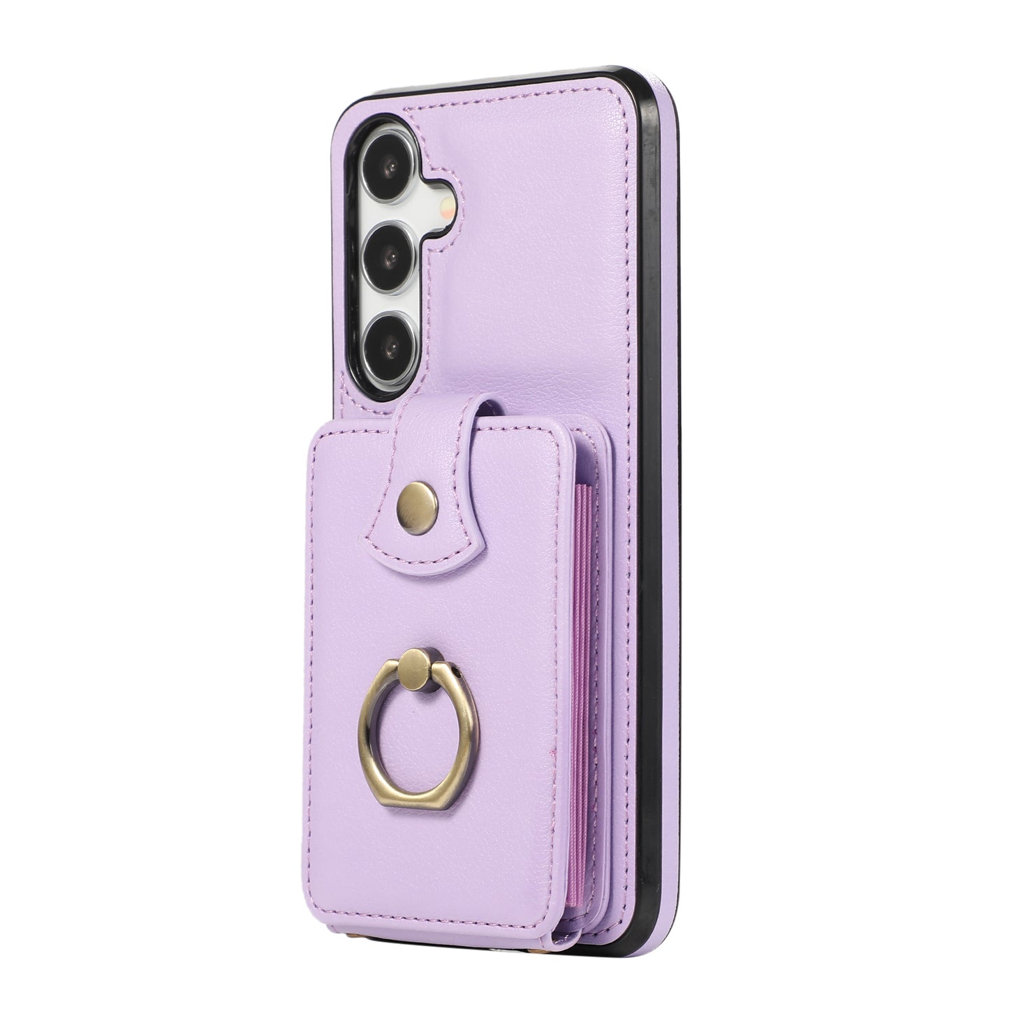 For Samsung Galaxy S24 Dustproof TPU+PU Leather Phone Cover Card Holder Kickstand Mobile Phone Case - Purple