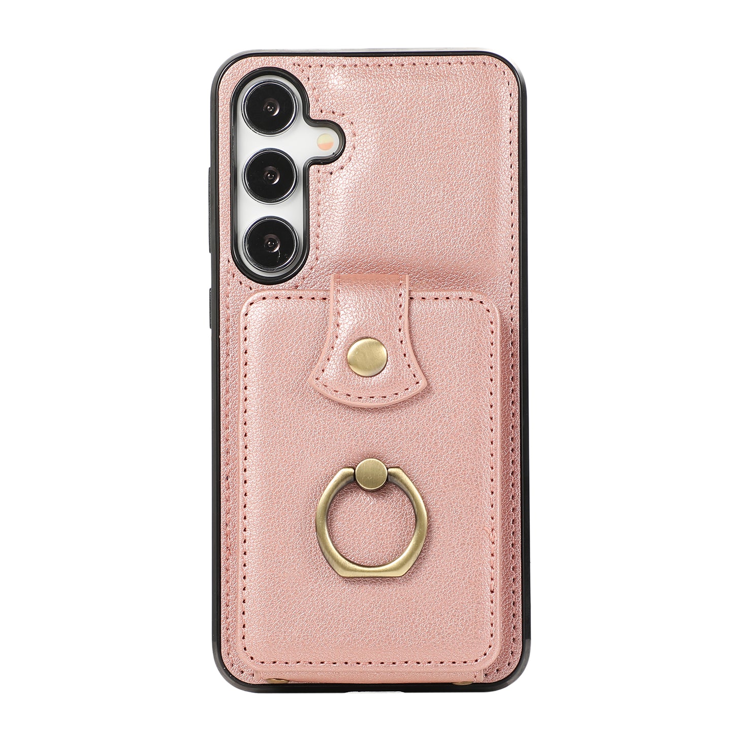For Samsung Galaxy S24 Dustproof TPU+PU Leather Phone Cover Card Holder Kickstand Mobile Phone Case - Rose Gold