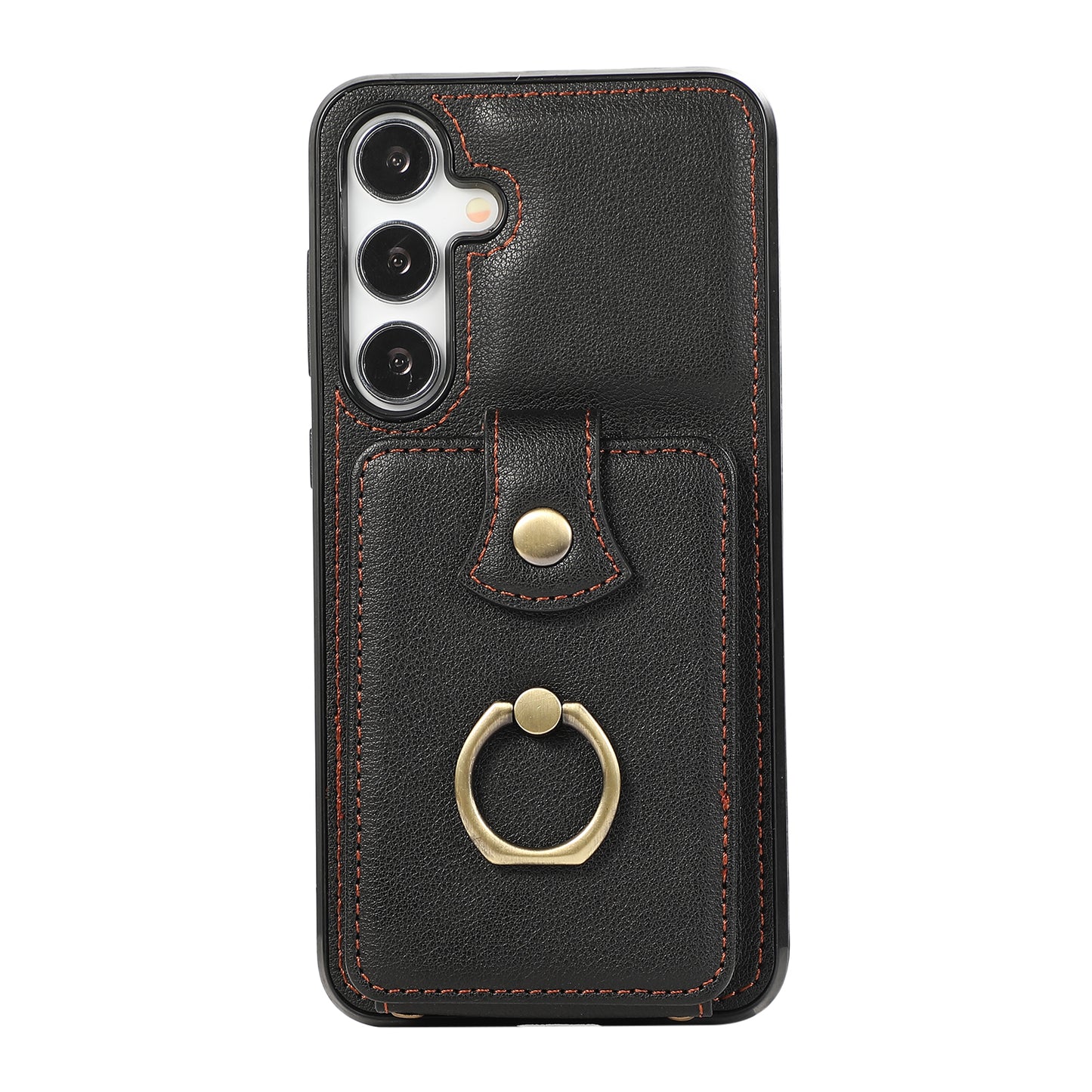 For Samsung Galaxy S24 Dustproof TPU+PU Leather Phone Cover Card Holder Kickstand Mobile Phone Case - Black