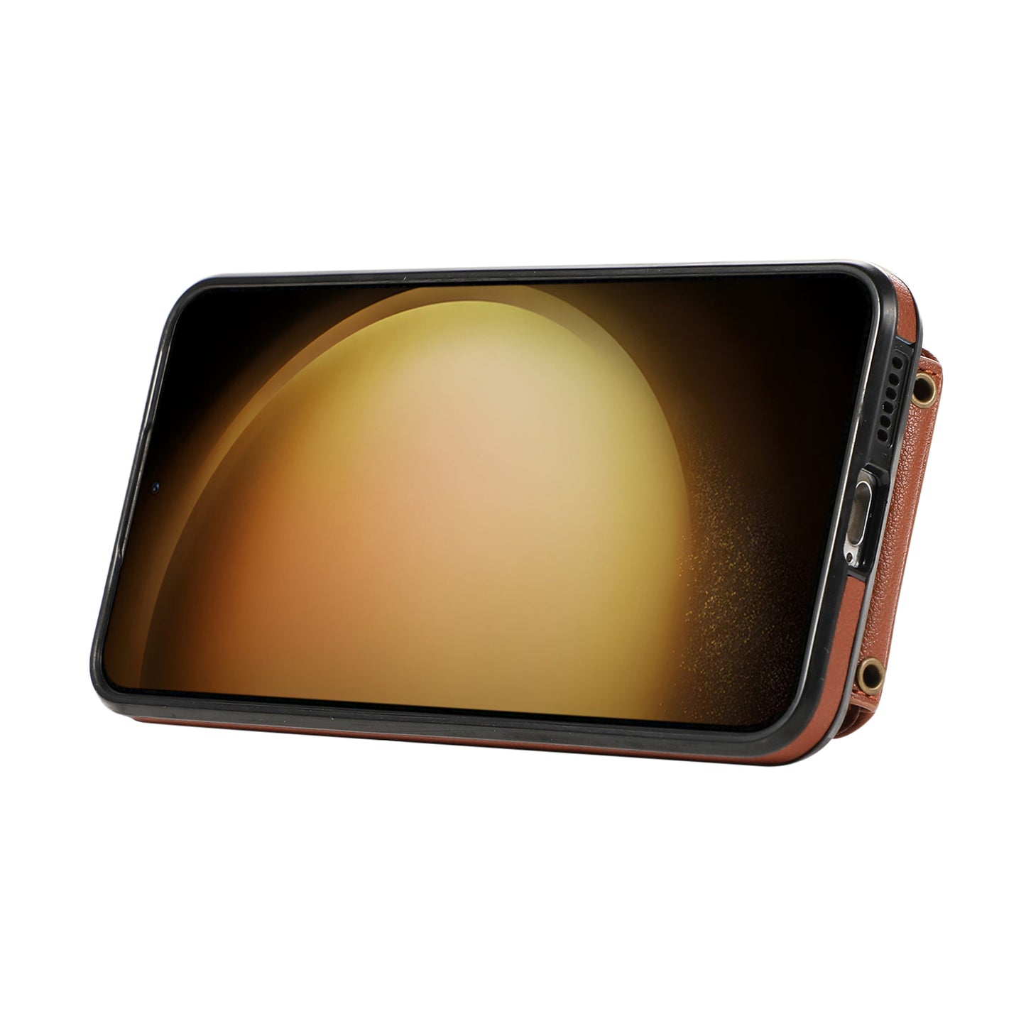 For Samsung Galaxy S24 Dustproof TPU+PU Leather Phone Cover Card Holder Kickstand Mobile Phone Case - Brown