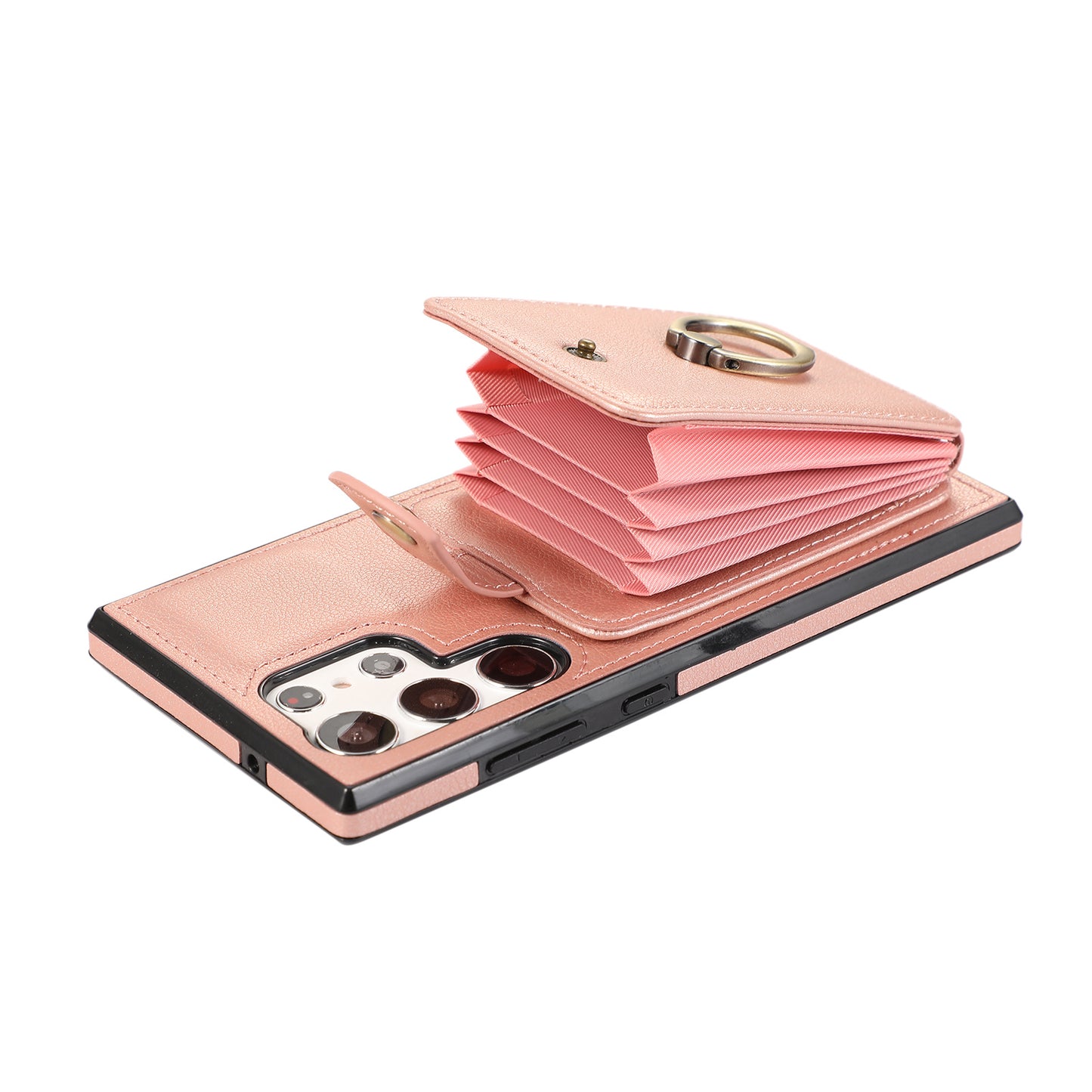 For Samsung Galaxy S24 Ultra Case Shoulder Phone Pouch Kickstand TPU+PU Leather Phone Cover - Rose Gold