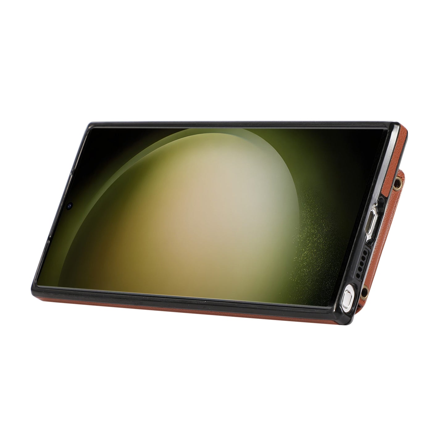 For Samsung Galaxy S24 Ultra Case Shoulder Phone Pouch Kickstand TPU+PU Leather Phone Cover - Brown