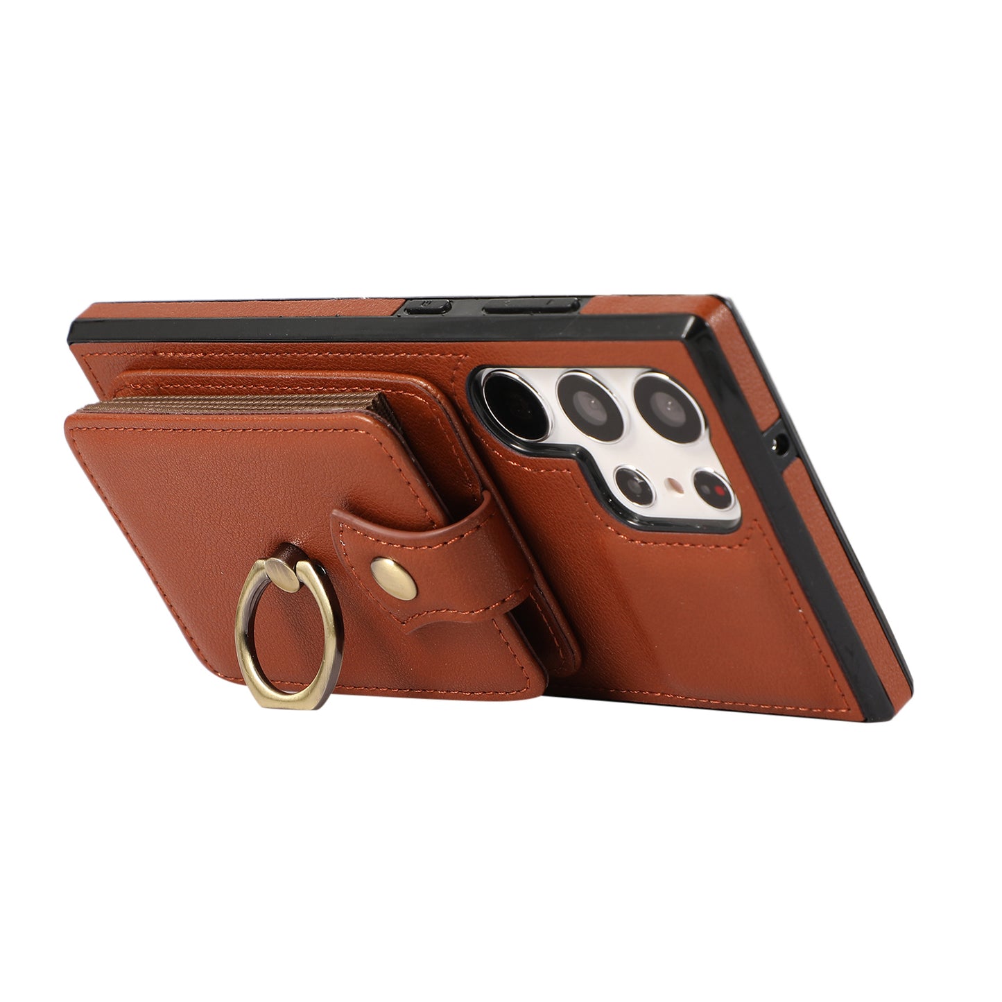 For Samsung Galaxy S24 Ultra Case Shoulder Phone Pouch Kickstand TPU+PU Leather Phone Cover - Brown