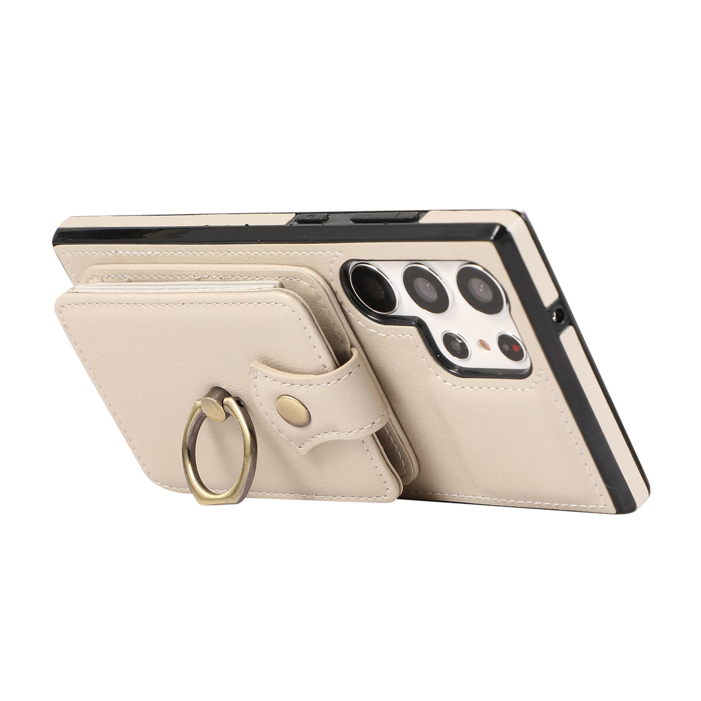 For Samsung Galaxy S24 Ultra Case Shoulder Phone Pouch Kickstand TPU+PU Leather Phone Cover - Beige