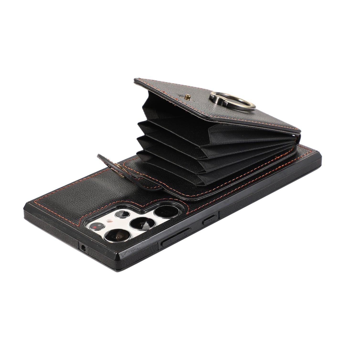 For Samsung Galaxy S24 Ultra Case Shoulder Phone Pouch Kickstand TPU+PU Leather Phone Cover - Black