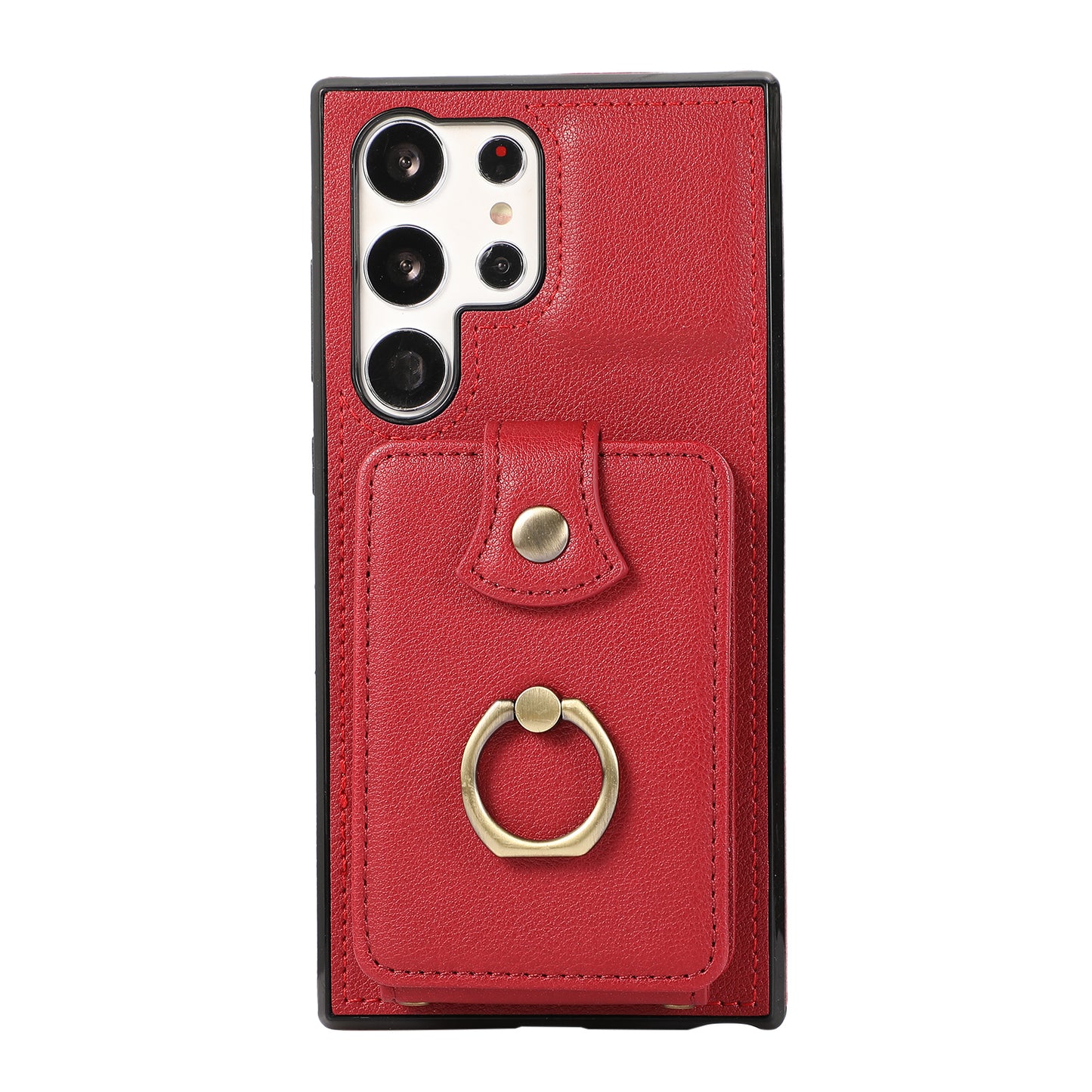 For Samsung Galaxy S24 Ultra Case Shoulder Phone Pouch Kickstand TPU+PU Leather Phone Cover - Red