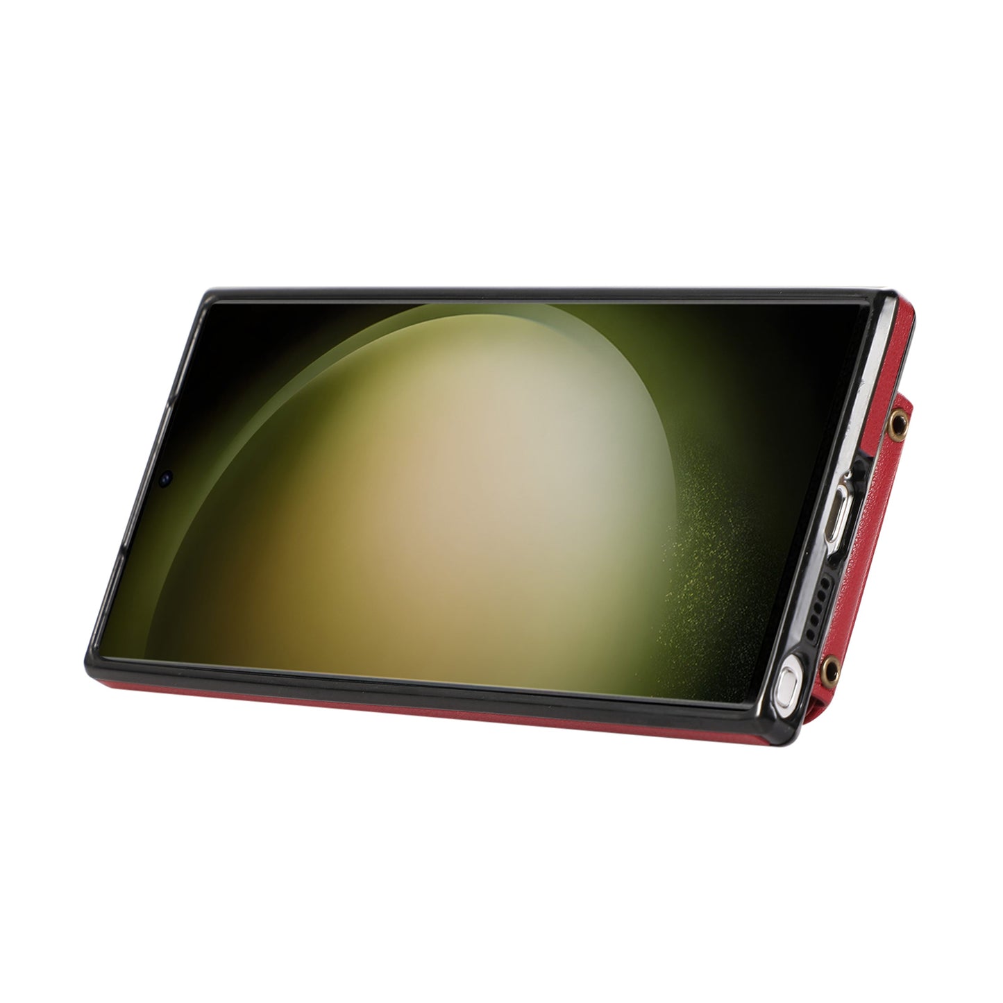 For Samsung Galaxy S24 Ultra Case Shoulder Phone Pouch Kickstand TPU+PU Leather Phone Cover - Red