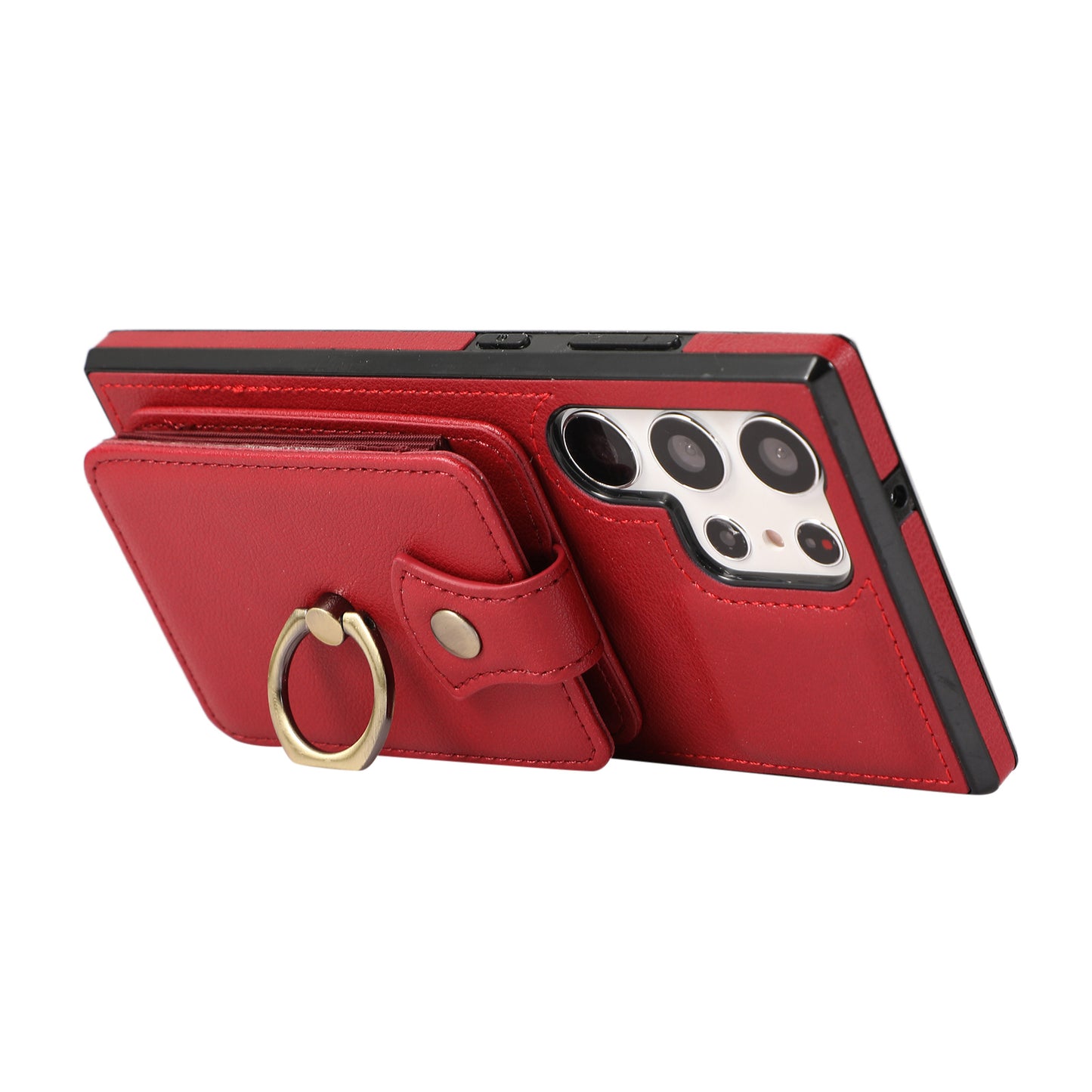 For Samsung Galaxy S24 Ultra Case Shoulder Phone Pouch Kickstand TPU+PU Leather Phone Cover - Red