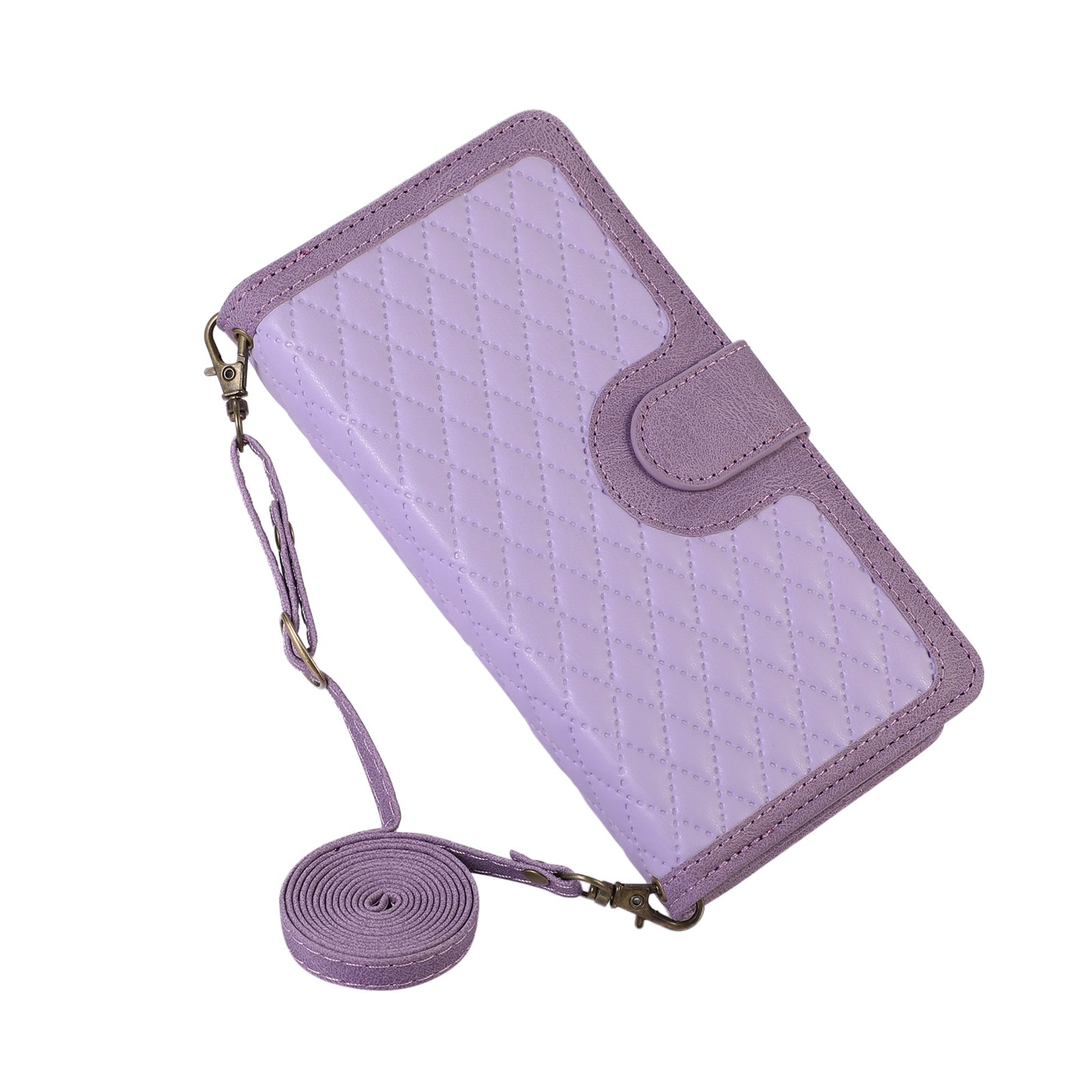 For Samsung Galaxy S24 Ultra Case 9 Card Slots Zipper Pocket Wallet Leather Phone Shell with 2 Straps - Purple