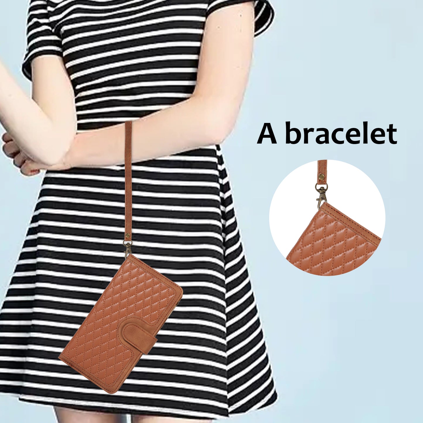For Samsung Galaxy S24 Cell Phone Case 9 Card Slots Zipper Wallet Leather Stand Cover - Brown