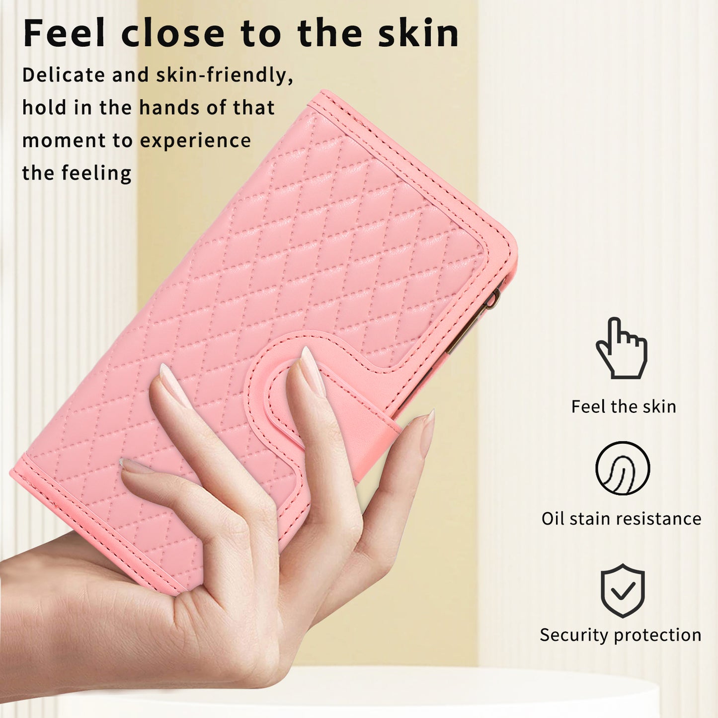 For Samsung Galaxy S24 Cell Phone Case 9 Card Slots Zipper Wallet Leather Stand Cover - Rose Gold