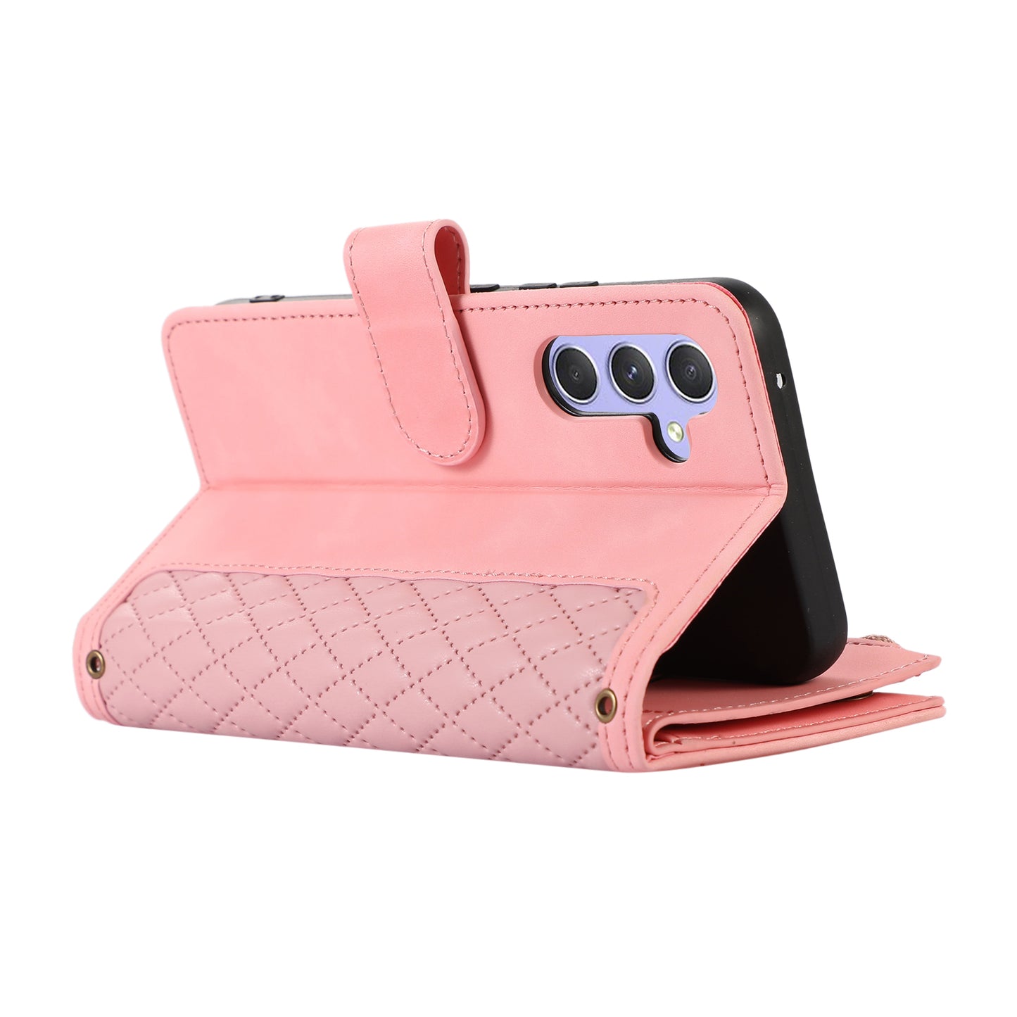 For Samsung Galaxy S24+ Cell Phone Case Imprinted Zipper Wallet Leather Anti-drop Shell - Rose Gold
