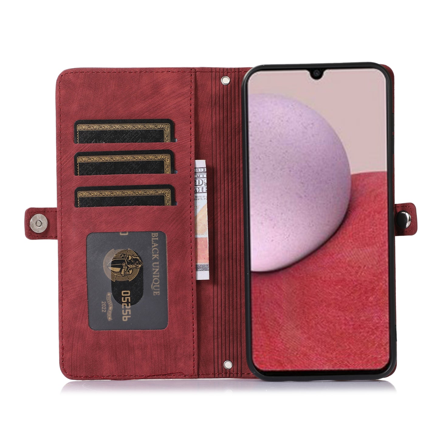 For Samsung Galaxy S24+ Magnetic Case PU Leather+TPU Smart Phone Cover with 9 Card Slots - Red