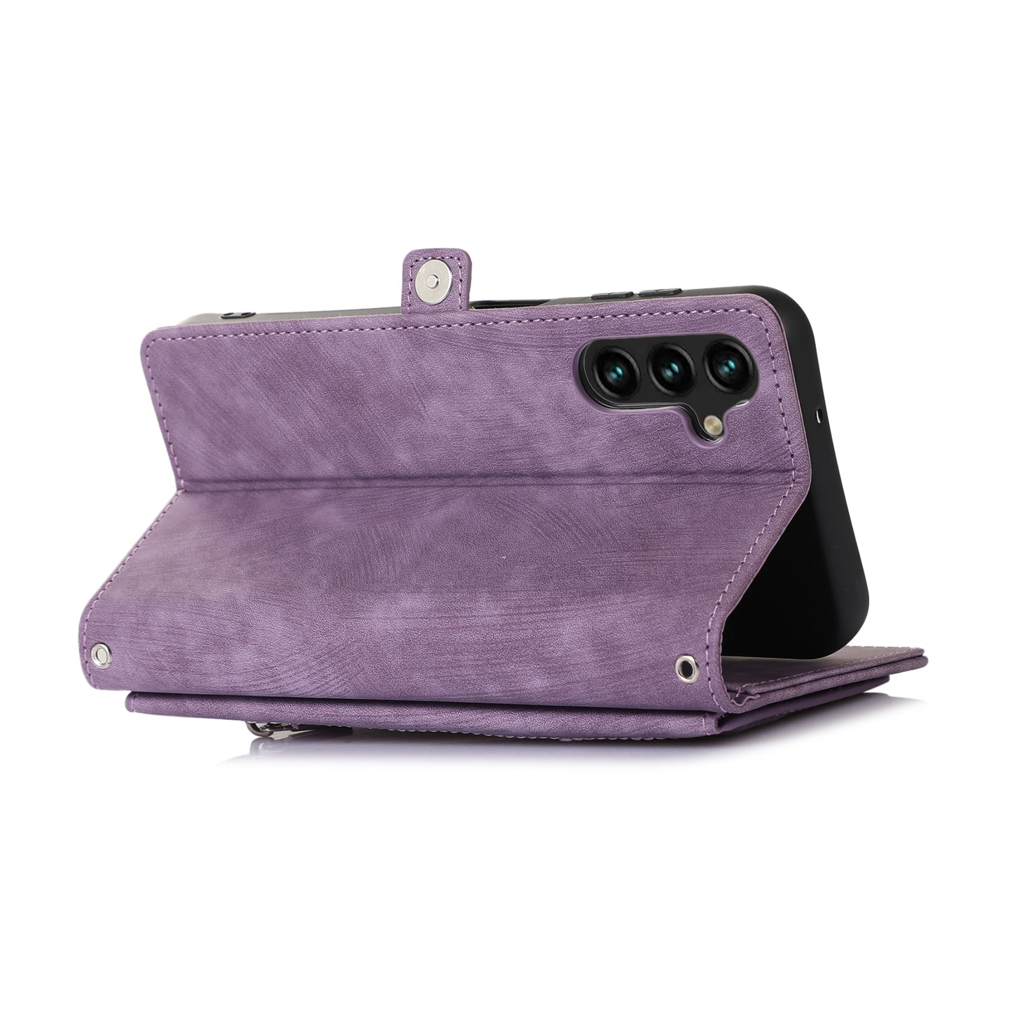 For Samsung Galaxy S24+ Magnetic Case PU Leather+TPU Smart Phone Cover with 9 Card Slots - Purple