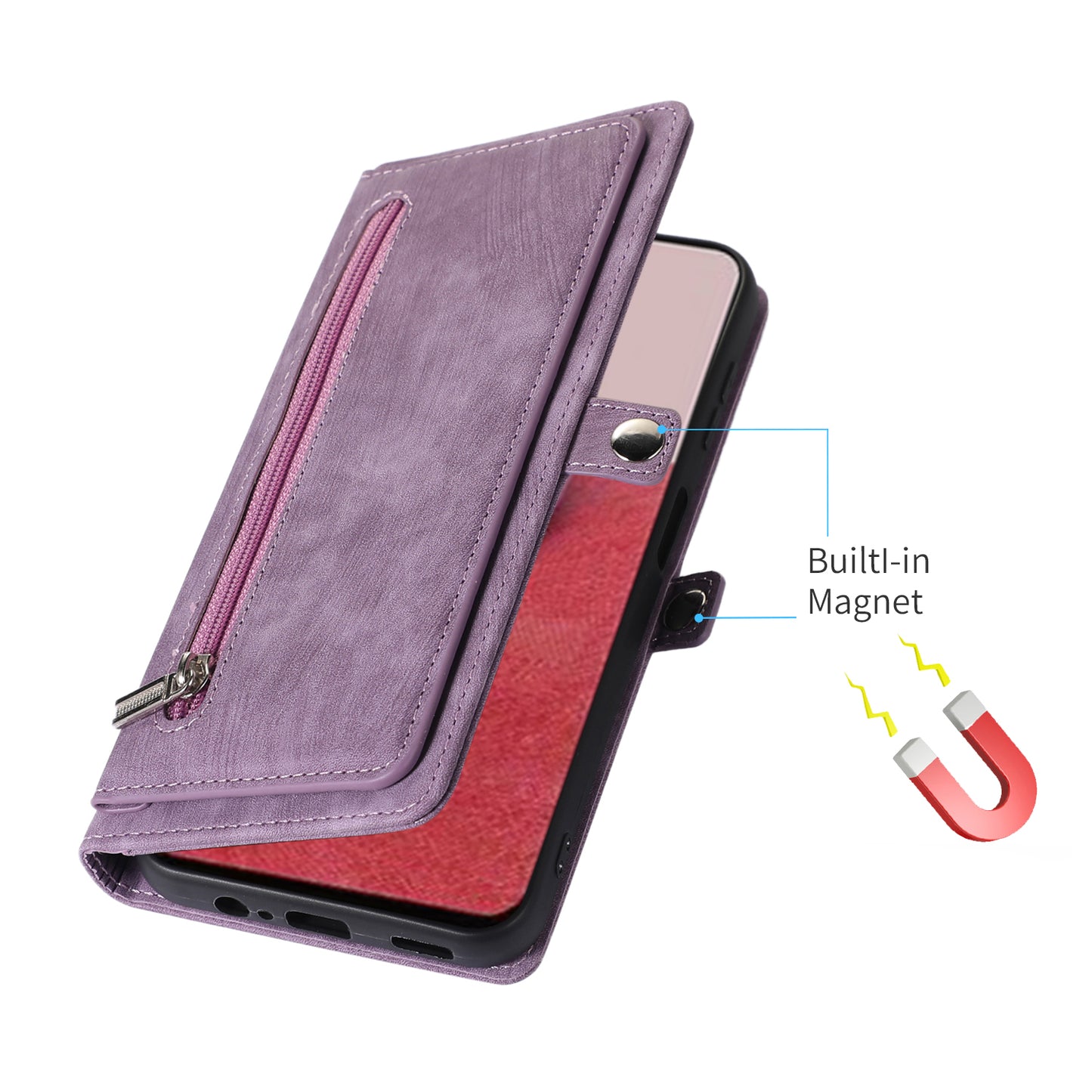 For Samsung Galaxy S24+ Magnetic Case PU Leather+TPU Smart Phone Cover with 9 Card Slots - Purple
