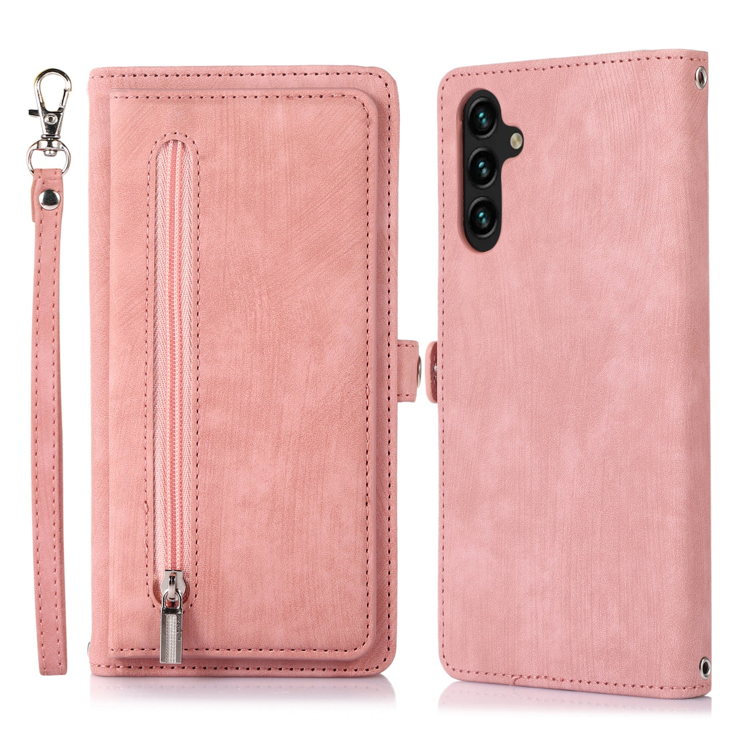 For Samsung Galaxy S24+ Magnetic Case PU Leather+TPU Smart Phone Cover with 9 Card Slots - Rose Gold