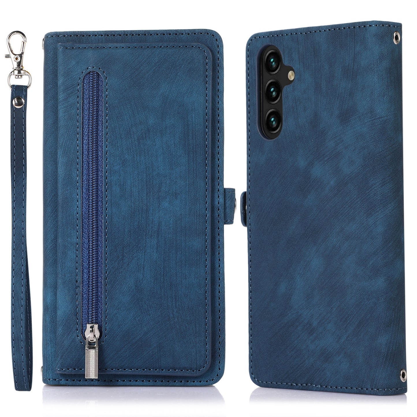 For Samsung Galaxy S24+ Magnetic Case PU Leather+TPU Smart Phone Cover with 9 Card Slots - Blue
