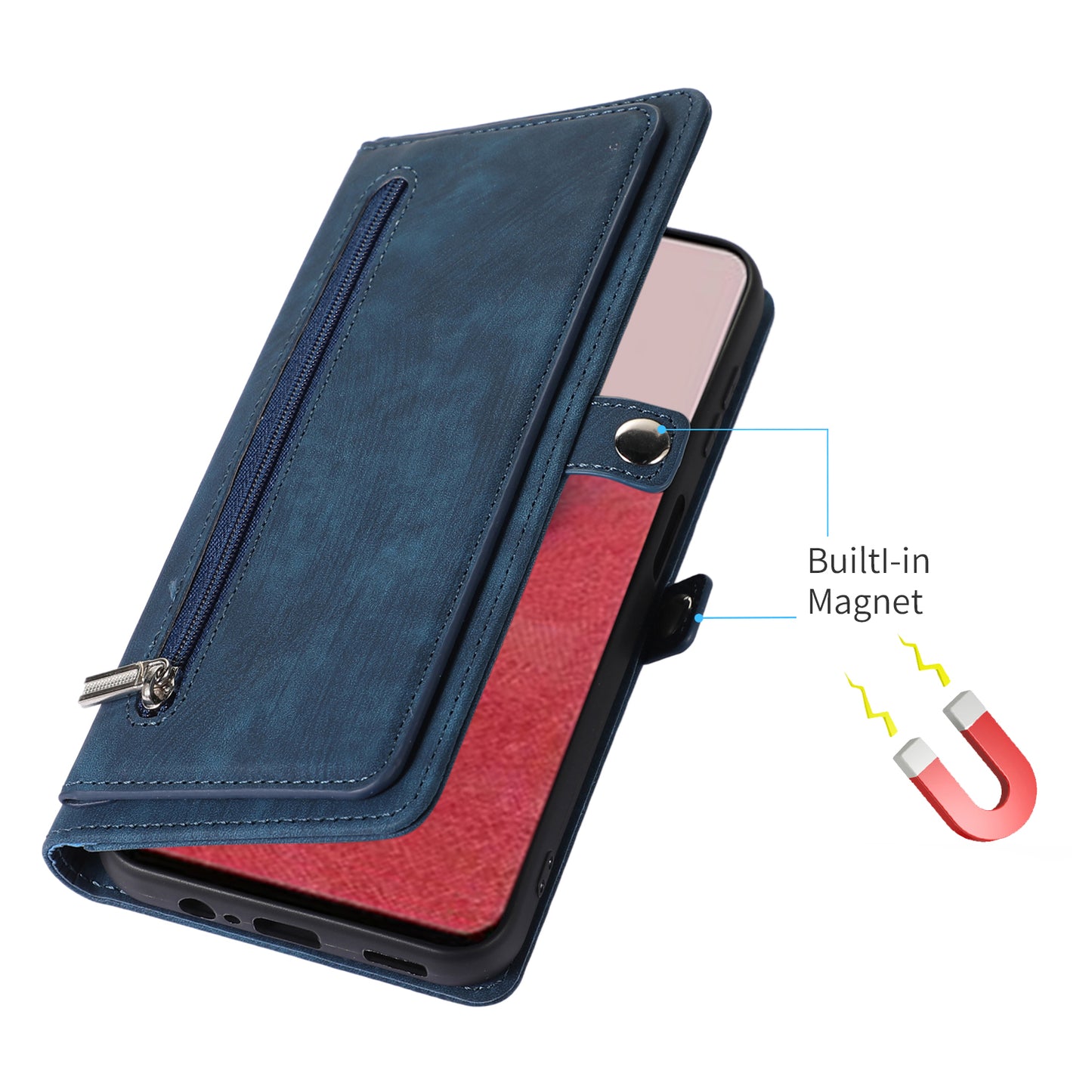 For Samsung Galaxy S24+ Magnetic Case PU Leather+TPU Smart Phone Cover with 9 Card Slots - Blue