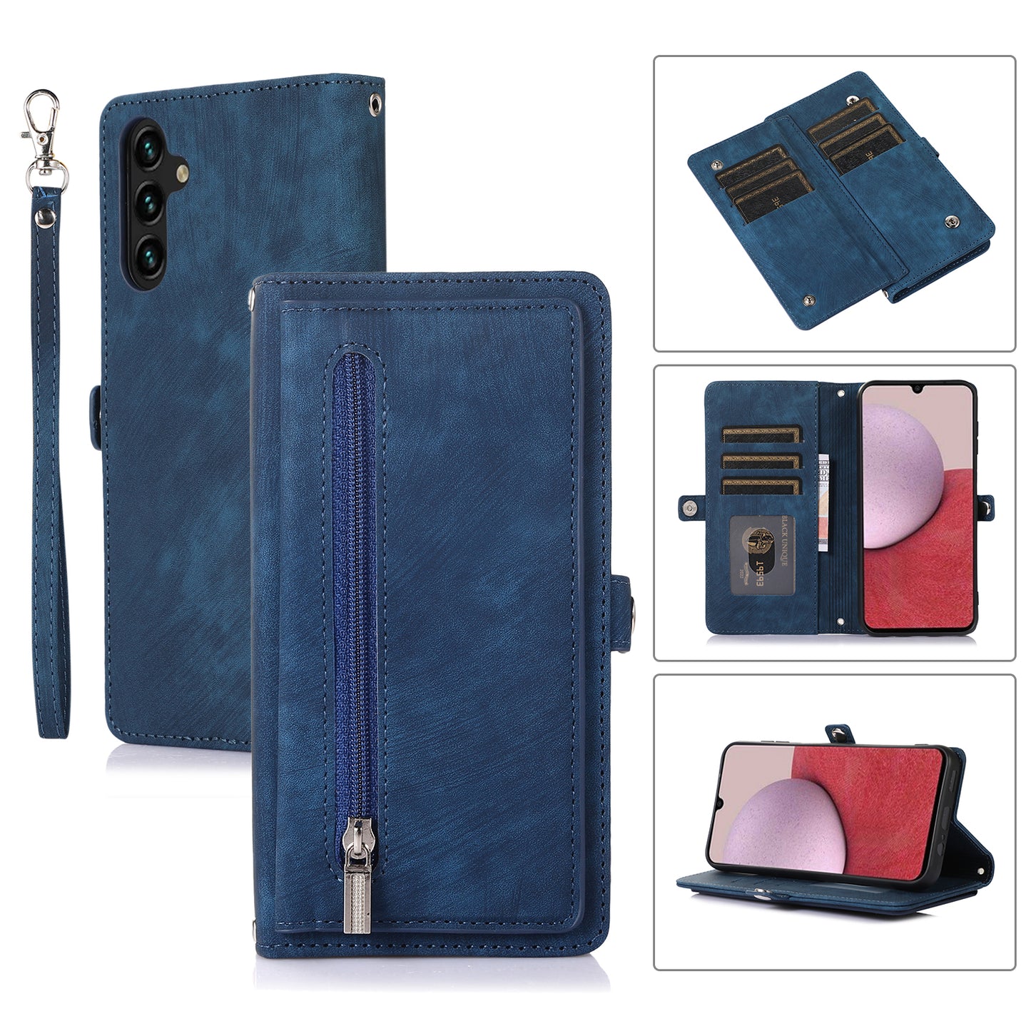 For Samsung Galaxy S24+ Magnetic Case PU Leather+TPU Smart Phone Cover with 9 Card Slots - Blue