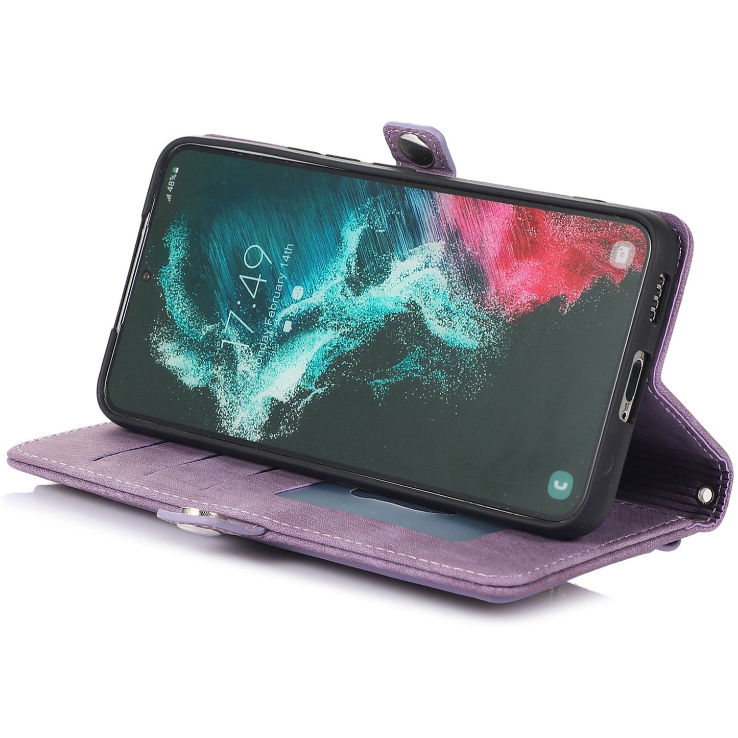 For Samsung Galaxy S24 Ultra Case PU Leather 9 Card Slots Phone Cover with Shoulder Strap - Purple