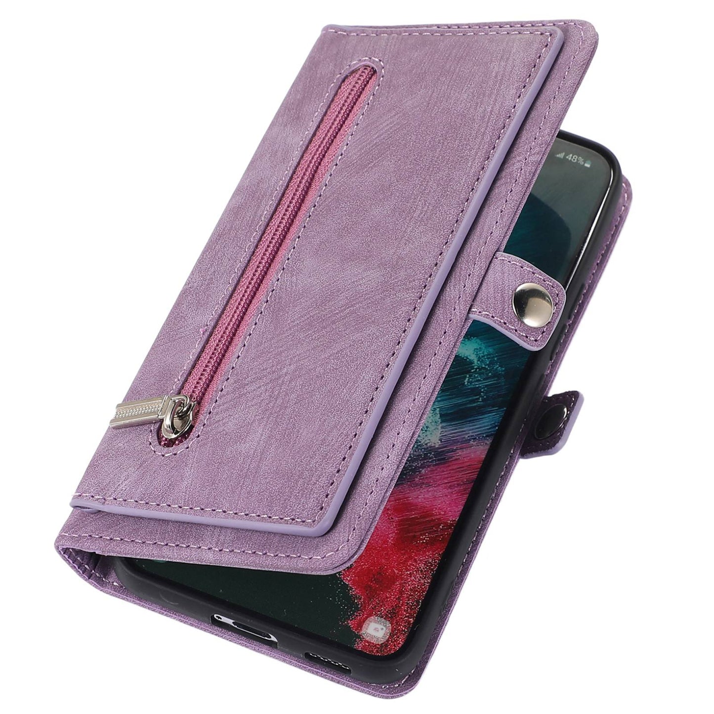 For Samsung Galaxy S24 Ultra Case PU Leather 9 Card Slots Phone Cover with Shoulder Strap - Purple