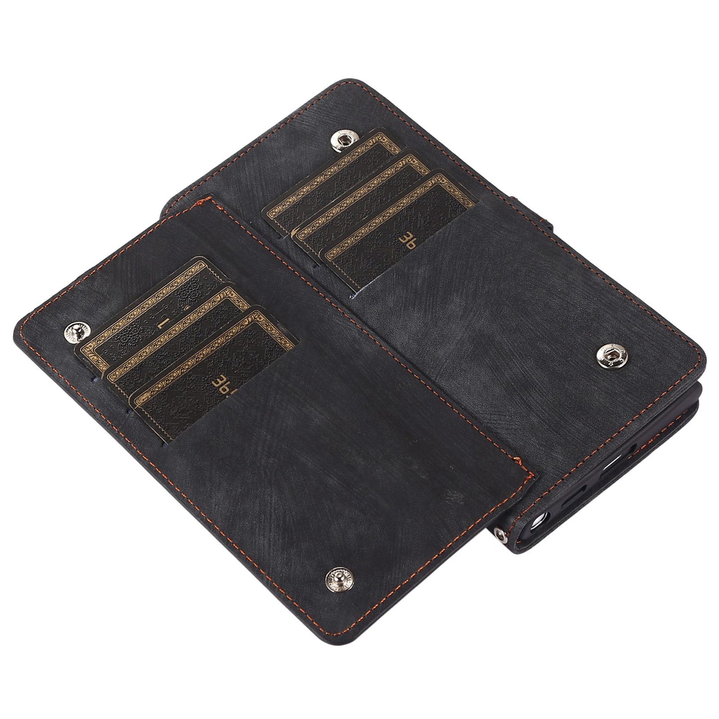 For Samsung Galaxy S24 Ultra Case PU Leather 9 Card Slots Phone Cover with Shoulder Strap - Black
