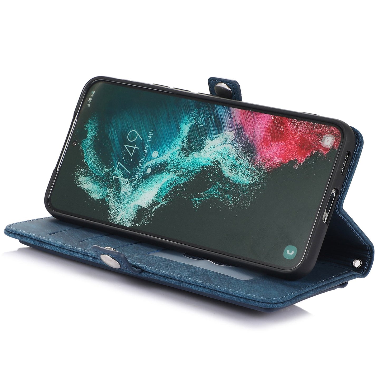 For Samsung Galaxy S24 Ultra Case PU Leather 9 Card Slots Phone Cover with Shoulder Strap - Blue