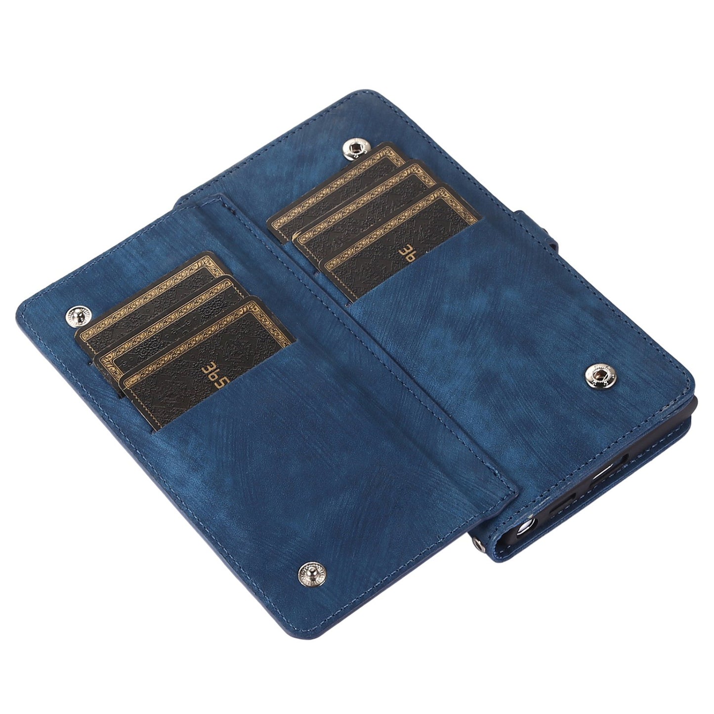 For Samsung Galaxy S24 Ultra Case PU Leather 9 Card Slots Phone Cover with Shoulder Strap - Blue
