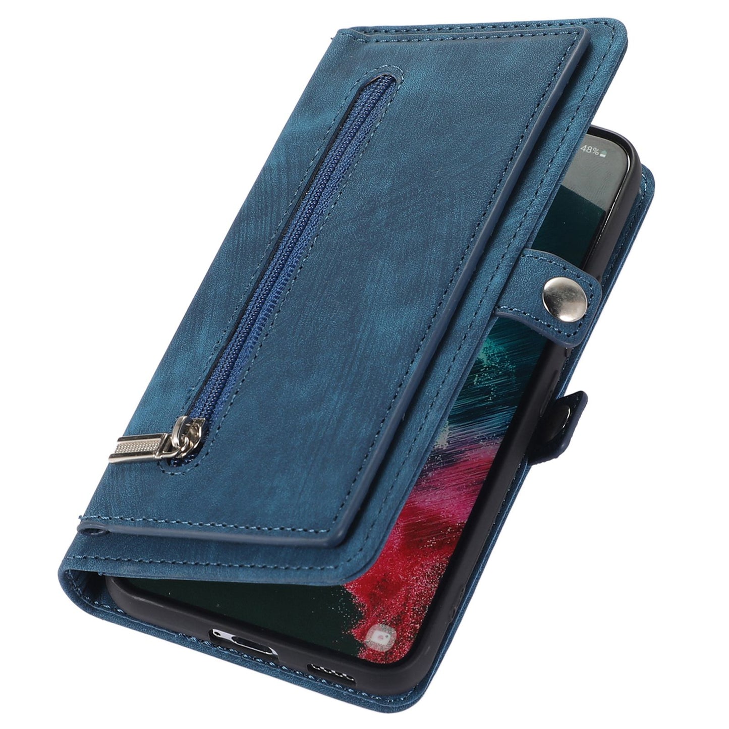 For Samsung Galaxy S24 Ultra Case PU Leather 9 Card Slots Phone Cover with Shoulder Strap - Blue