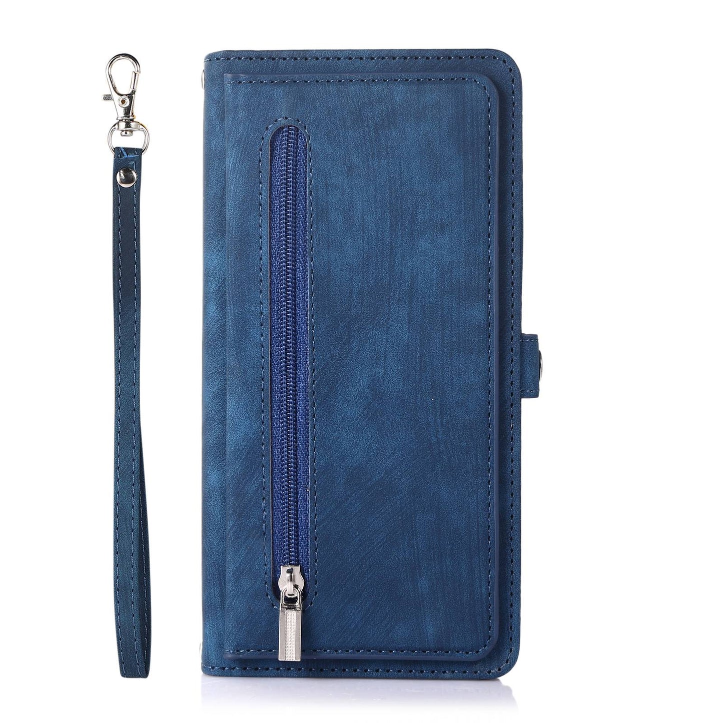 For Samsung Galaxy S24 Ultra Case PU Leather 9 Card Slots Phone Cover with Shoulder Strap - Blue