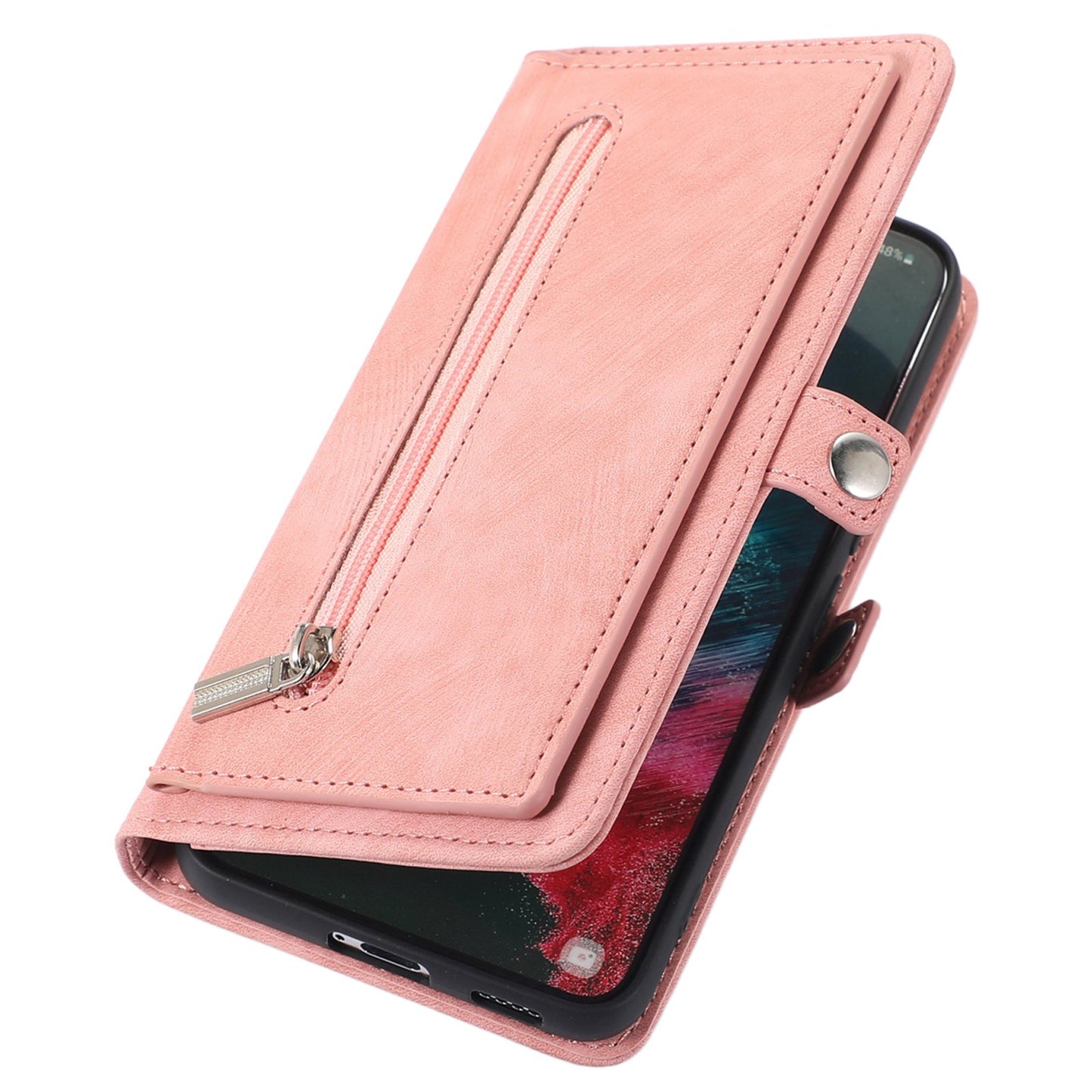 For Samsung Galaxy S24 Ultra Case PU Leather 9 Card Slots Phone Cover with Shoulder Strap - Rose Gold
