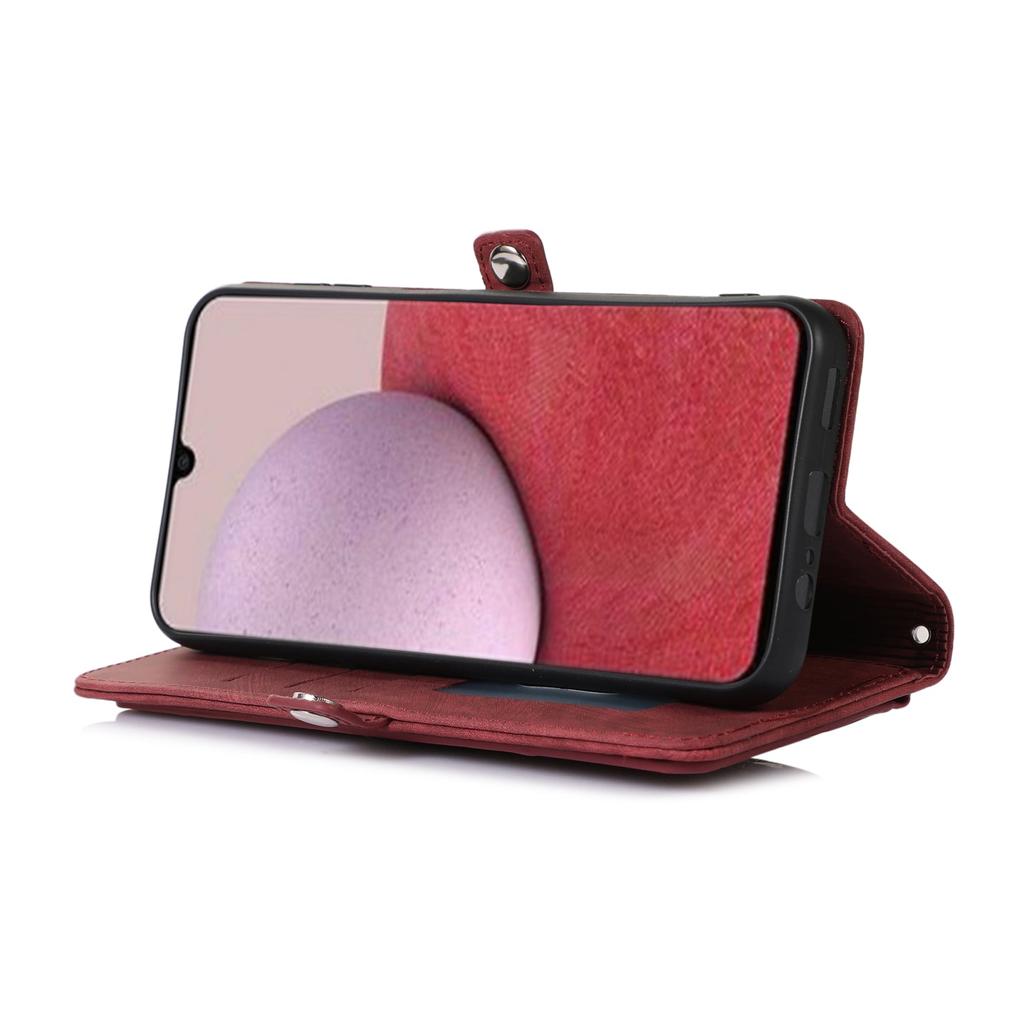 For Samsung Galaxy S24 Magnetic Phone Case PU Leather Cover with 9 Card Slots and Shoulder Strap - Red