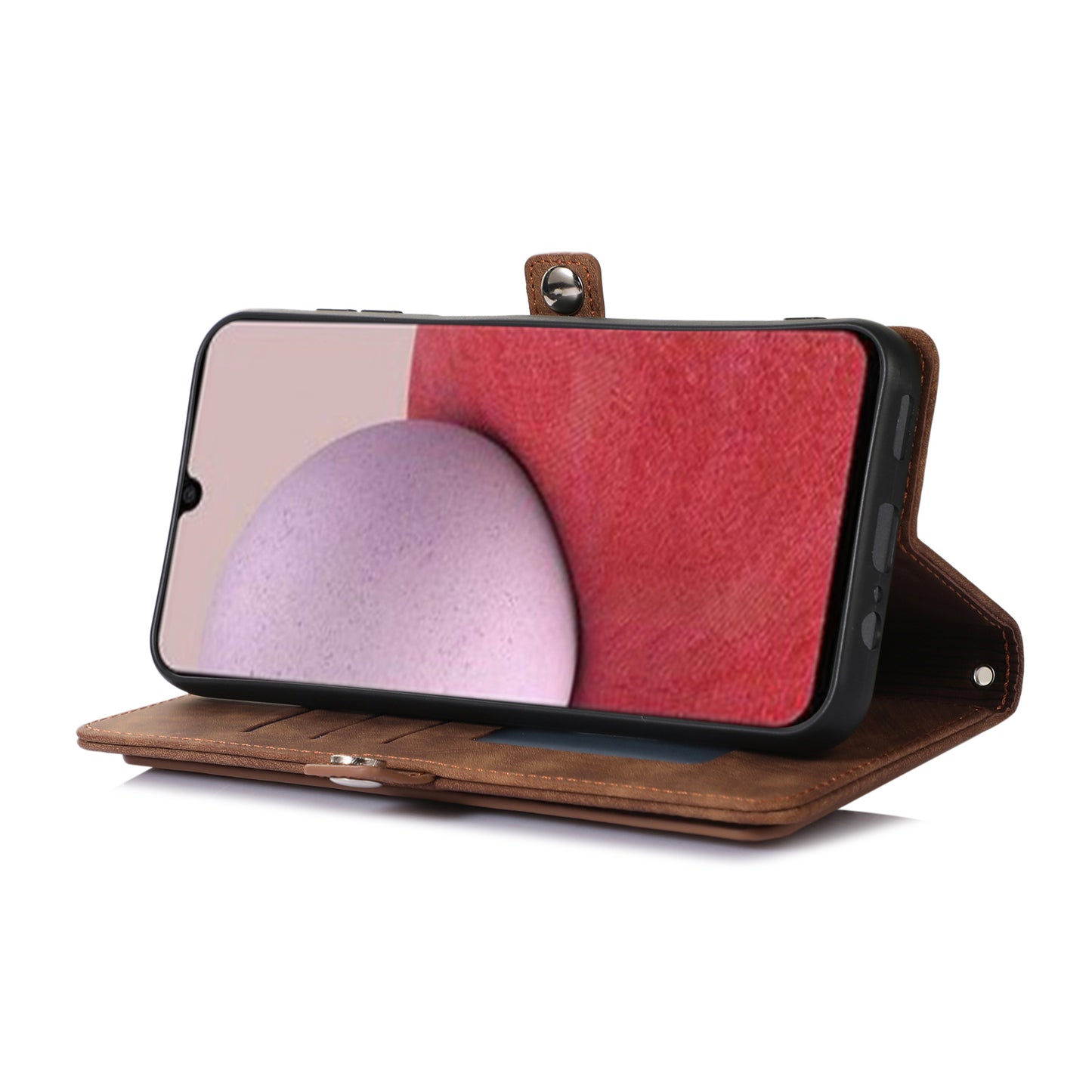 For Samsung Galaxy S24 Magnetic Phone Case PU Leather Cover with 9 Card Slots and Shoulder Strap - Brown