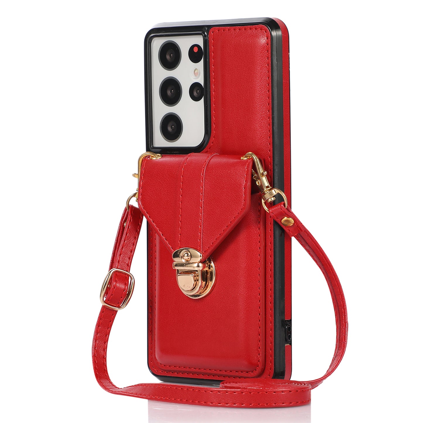For Samsung Galaxy S24 Ultra Cell Phone Case Card Holder Kickstand Leather+TPU Cover - Red