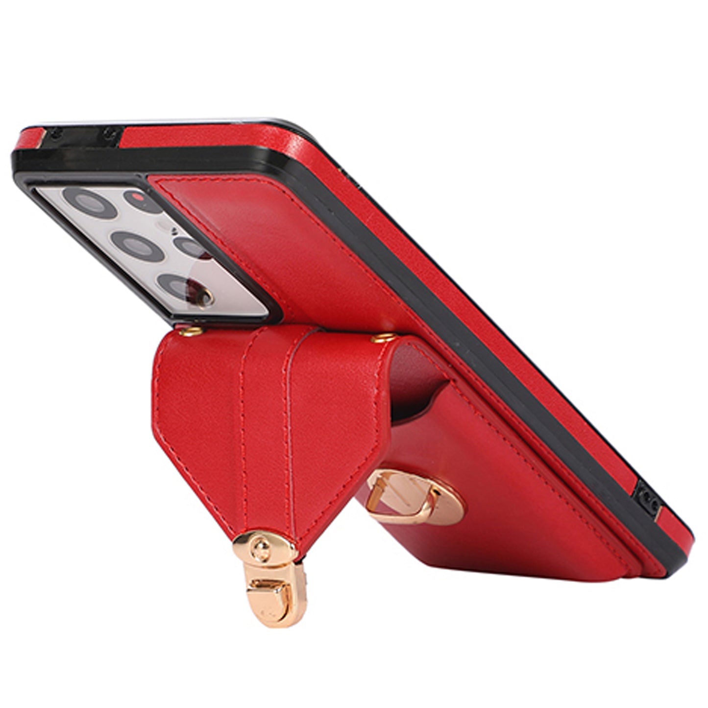 For Samsung Galaxy S24 Ultra Cell Phone Case Card Holder Kickstand Leather+TPU Cover - Red