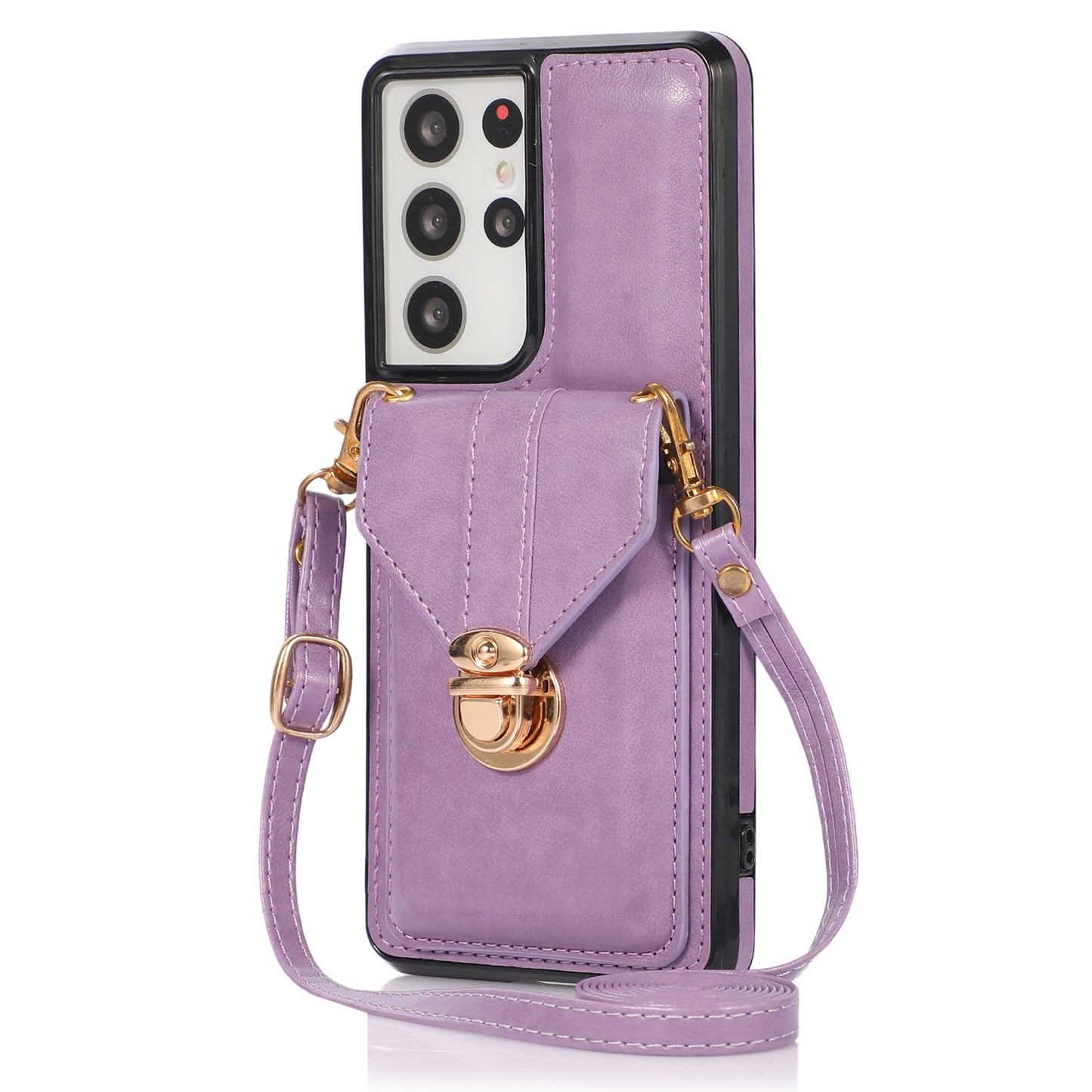 For Samsung Galaxy S24 Ultra Cell Phone Case Card Holder Kickstand Leather+TPU Cover - Purple