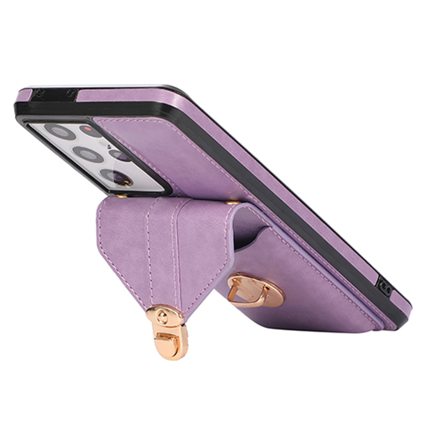 For Samsung Galaxy S24 Ultra Cell Phone Case Card Holder Kickstand Leather+TPU Cover - Purple