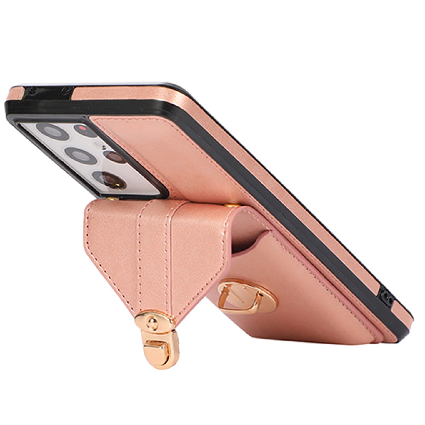 For Samsung Galaxy S24 Ultra Cell Phone Case Card Holder Kickstand Leather+TPU Cover - Rose Gold