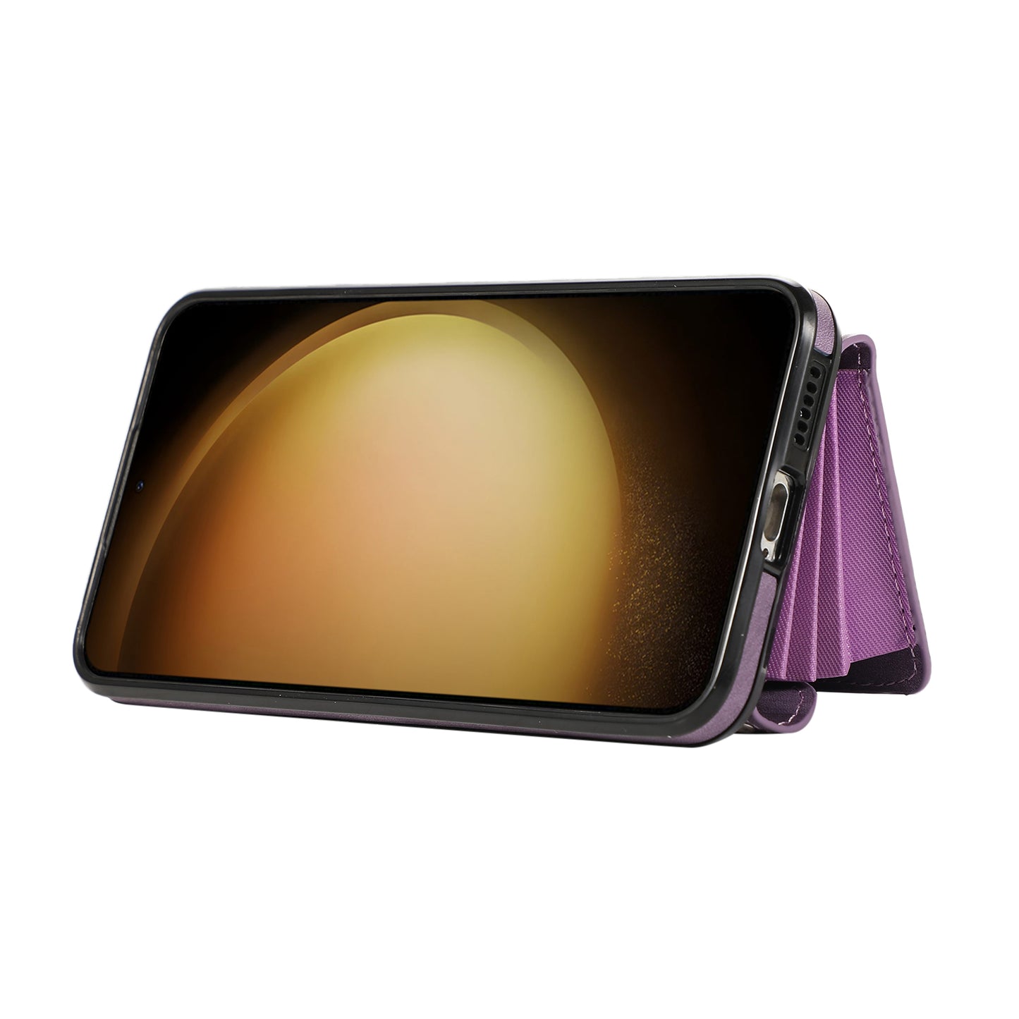 For Samsung Galaxy S24+ Cell Phone Case Card Bag PU Leather+TPU Cover with 2 Straps - Purple