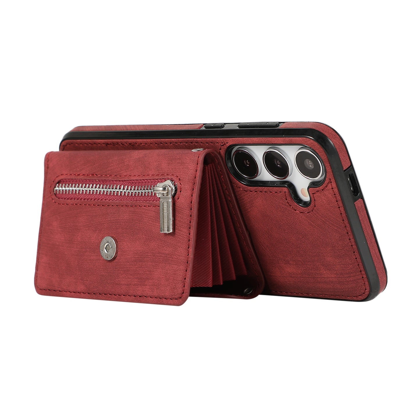For Samsung Galaxy S24 Cell Phone Case with 2 Straps PU Leather+TPU Card Bag Cover - Red