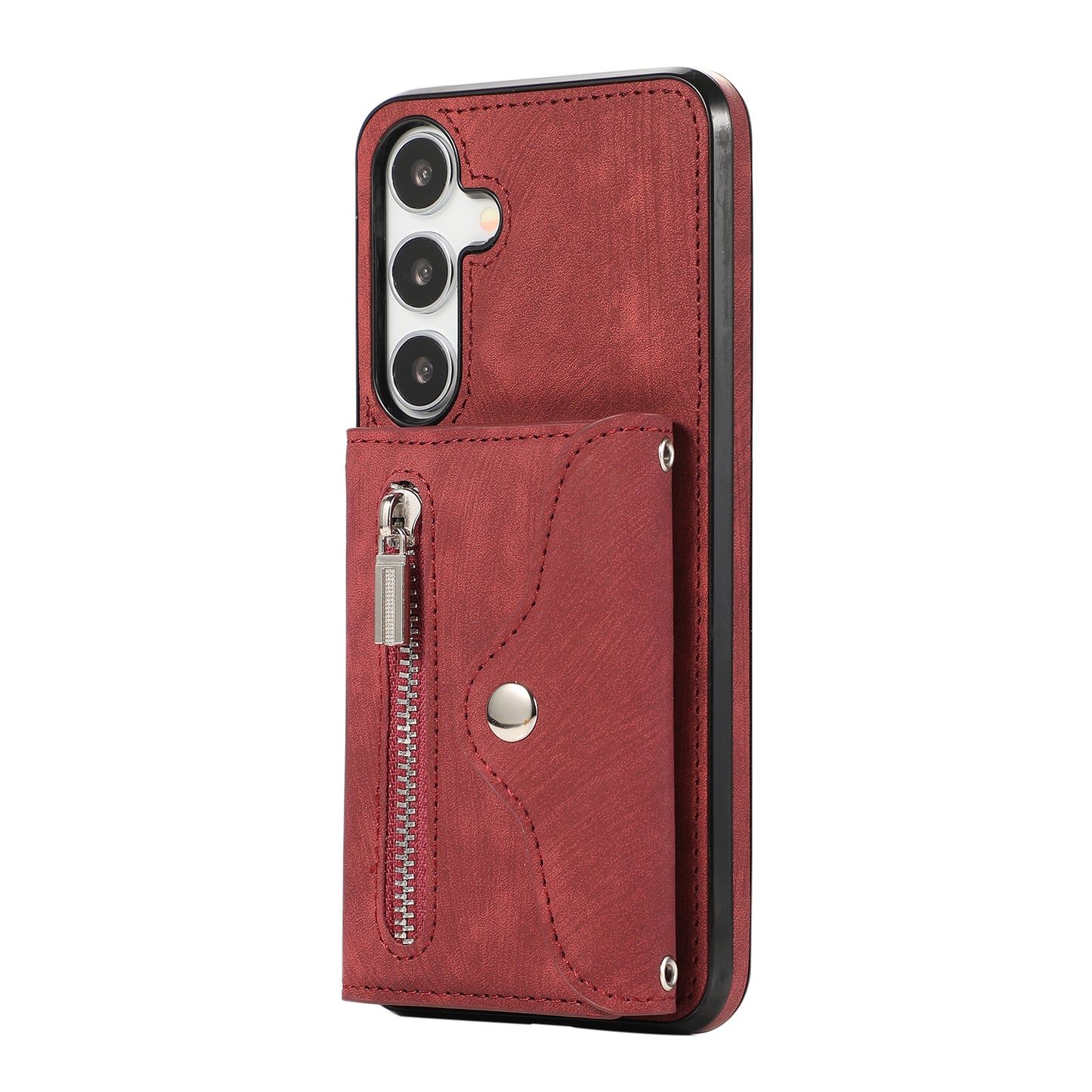 For Samsung Galaxy S24 Cell Phone Case with 2 Straps PU Leather+TPU Card Bag Cover - Red